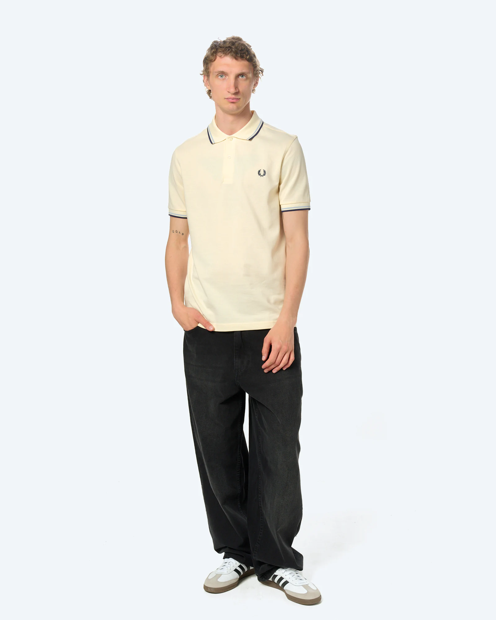 Fred Perry Twin Tipped Polo Shirt Eecru/Dusky Blue/French Navy