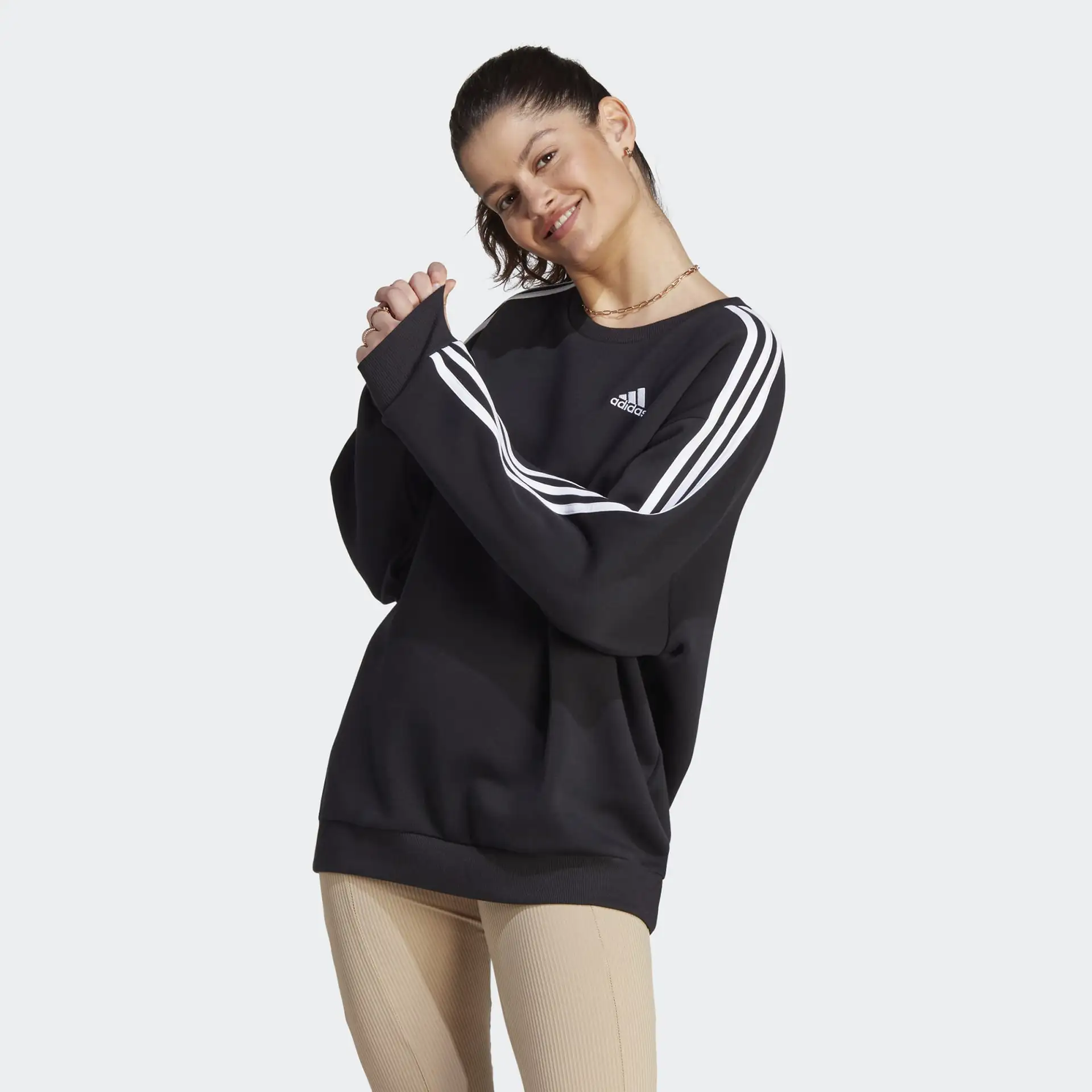 adidas 3-Stripes Fleece Oversize Sweatshirt Black/White