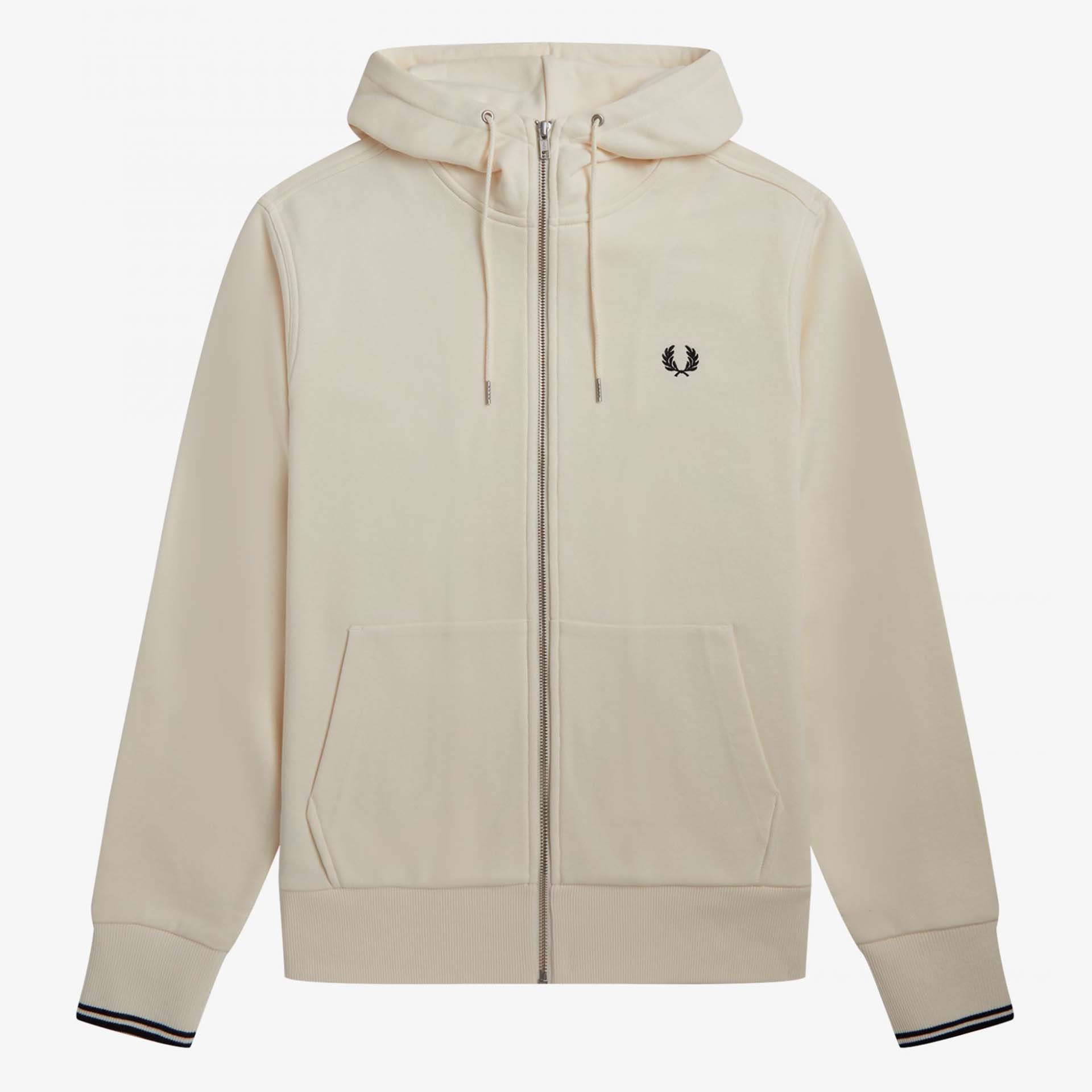 Fred Perry Hooded Zip Through Sweatshirt Ecru