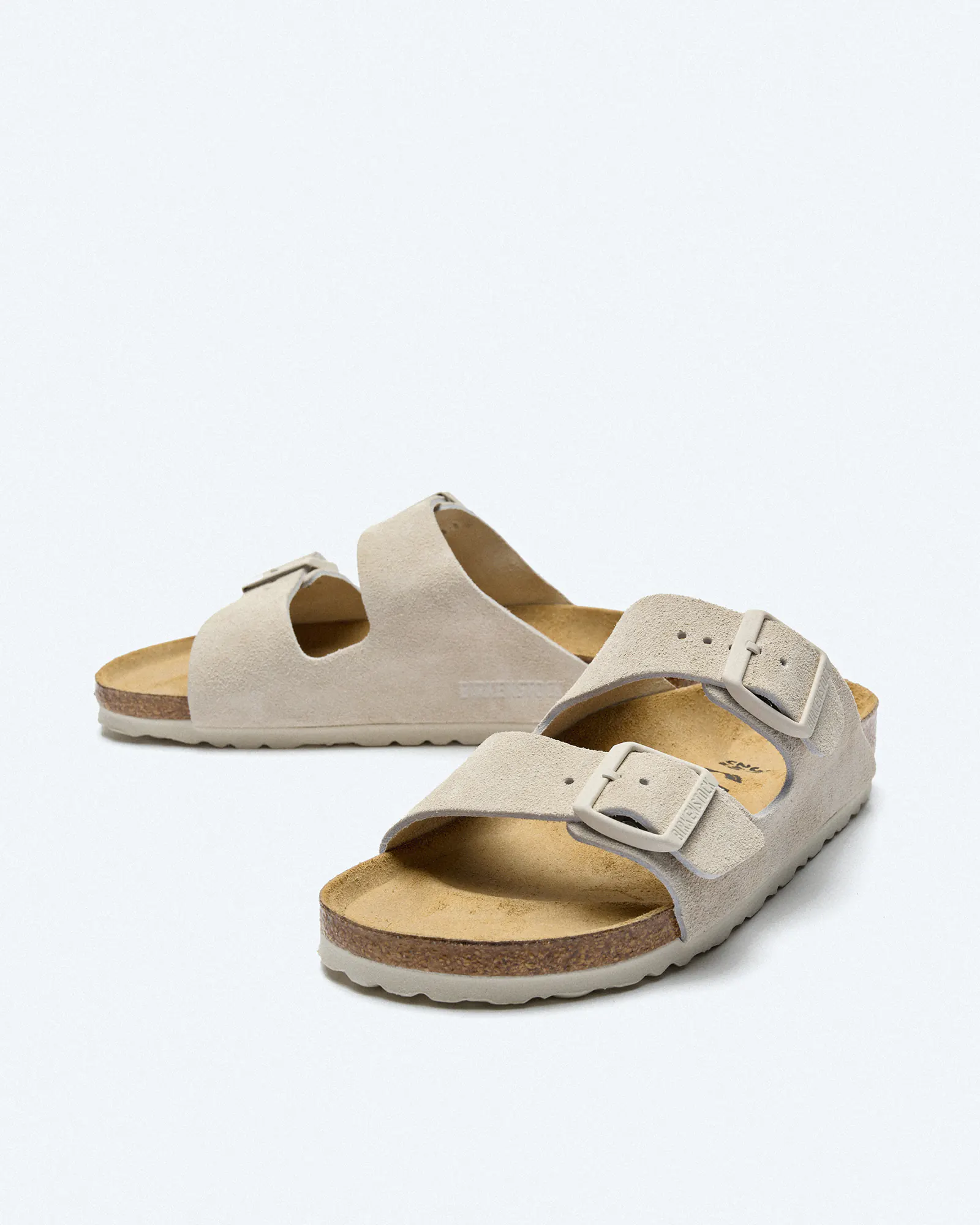 Birkenstock Arizona Suede Leather Sandals Antique White