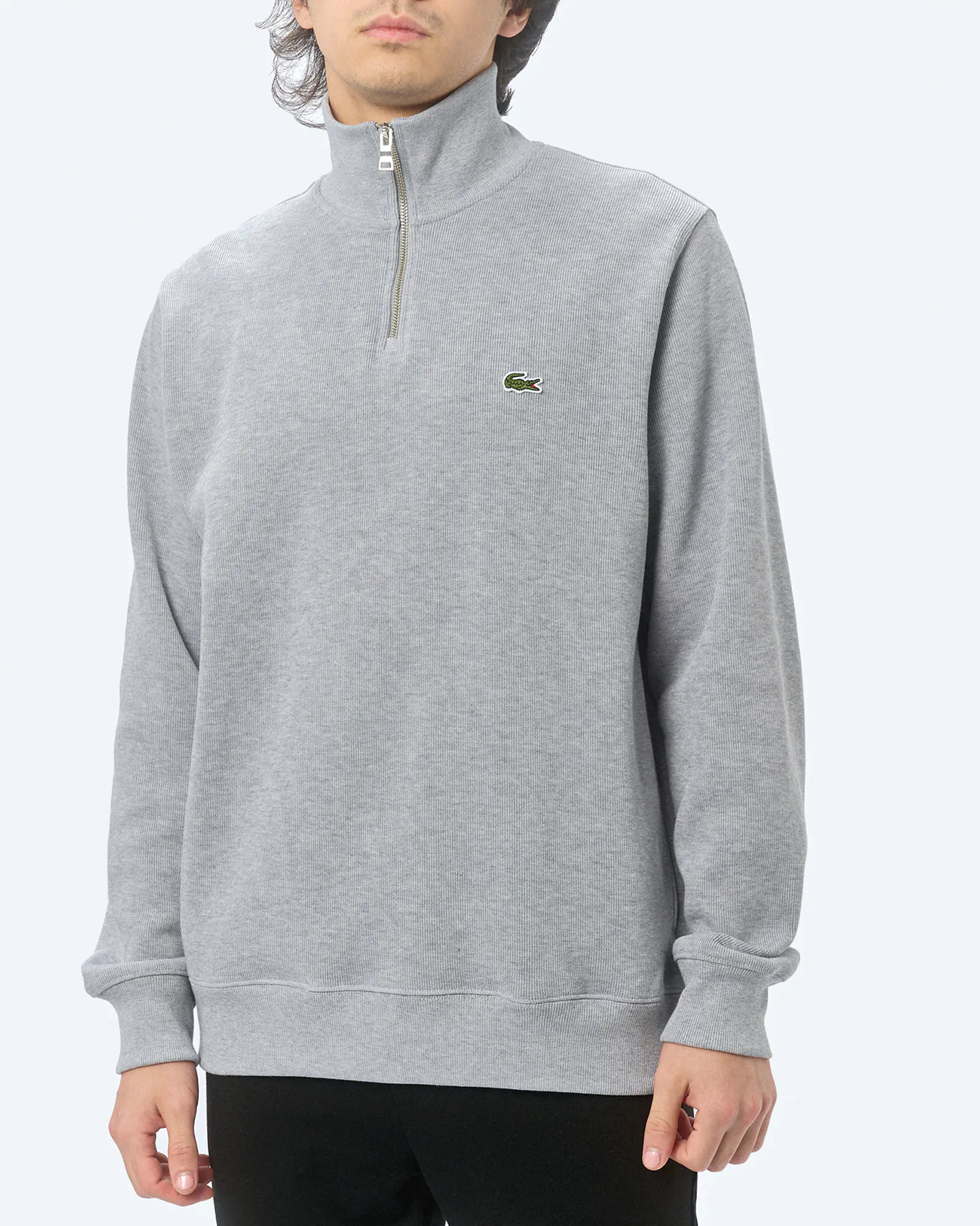 Lacoste Stand-Up Collar Cotton Half-Zip Pullover Silver Chine Lacoste Stand-Up Collar Cotton Half-Zip Pullover Silver Chine