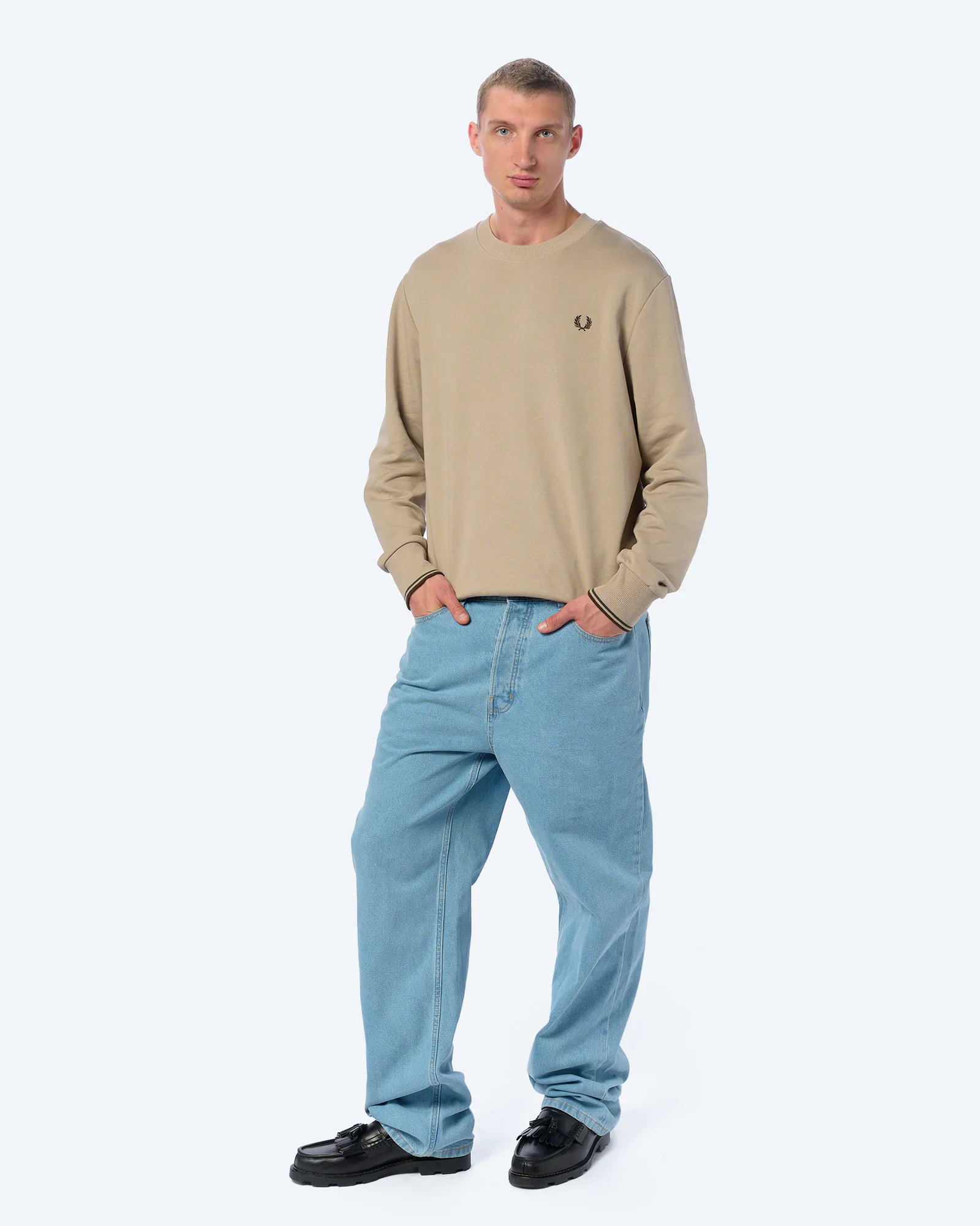 Fred Perry Crew Neck Sweatshirt Warm Oat/Court Green/Burnt Tobacco