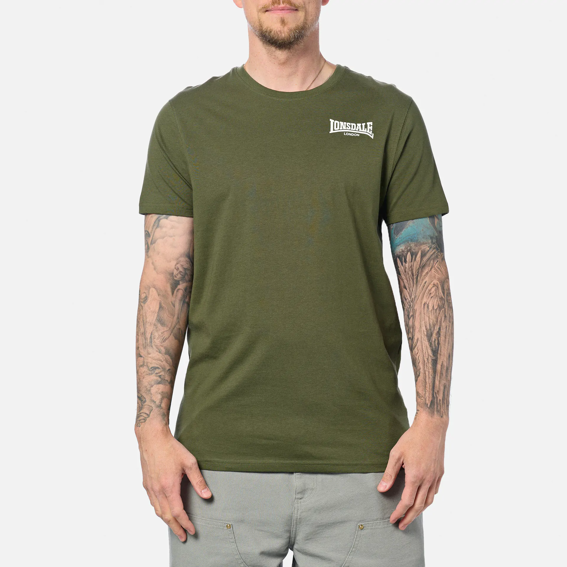 Lonsdale ELMDON T-Shirt Olive/White