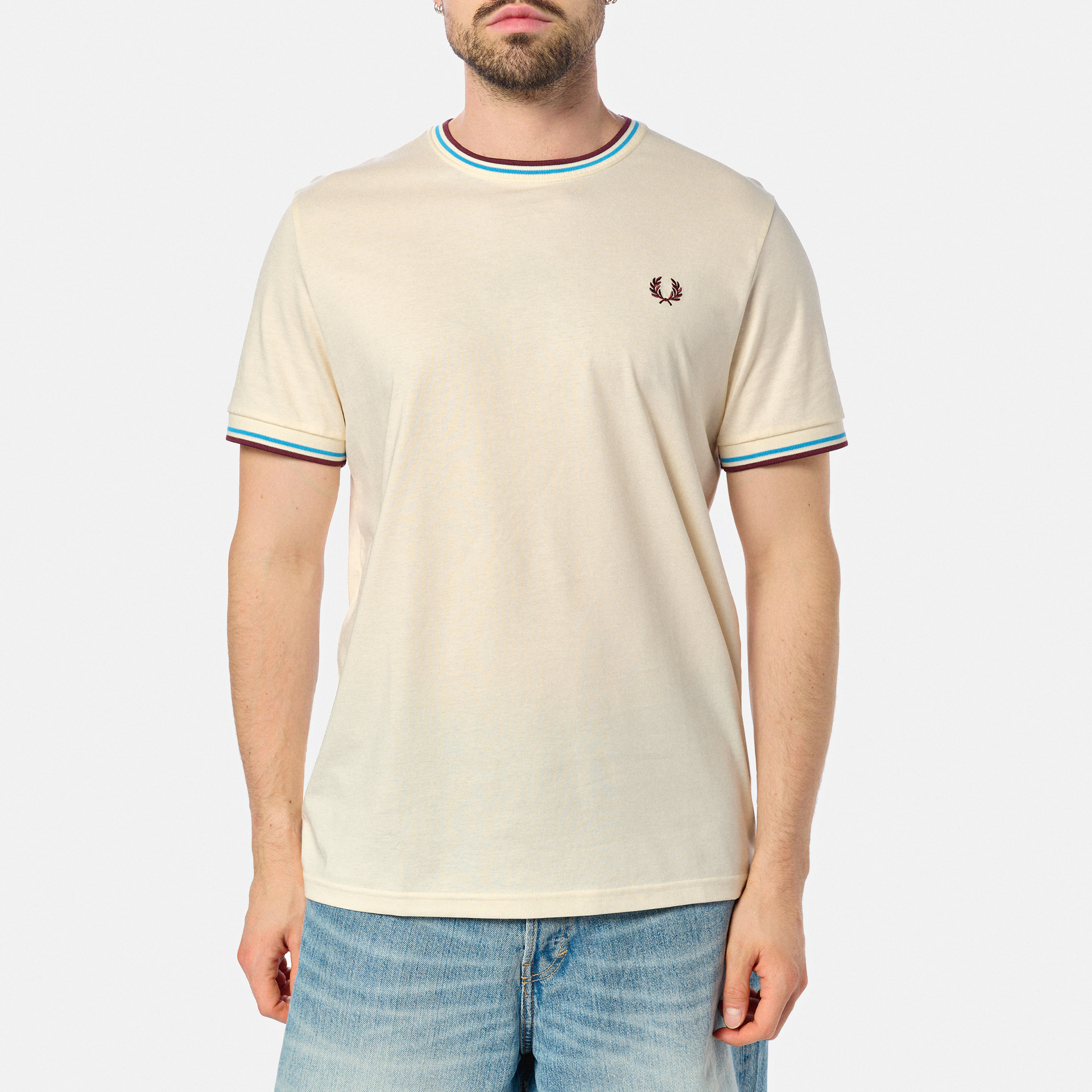Fred Perry Twin Tipped T-Shirt Ecru/Court Blue/Oxblood