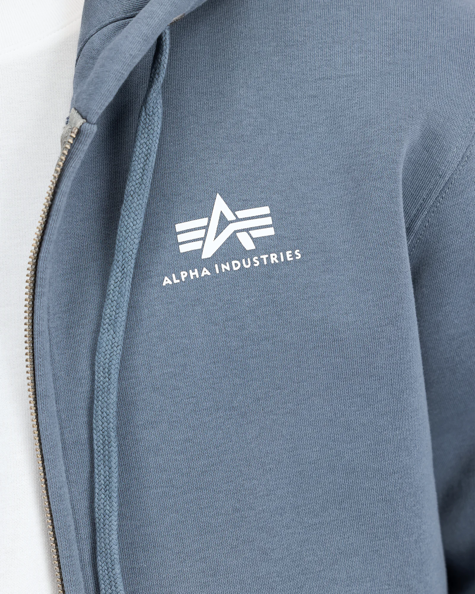 Basic Zip Hoodie Small Logo Denim Blue
