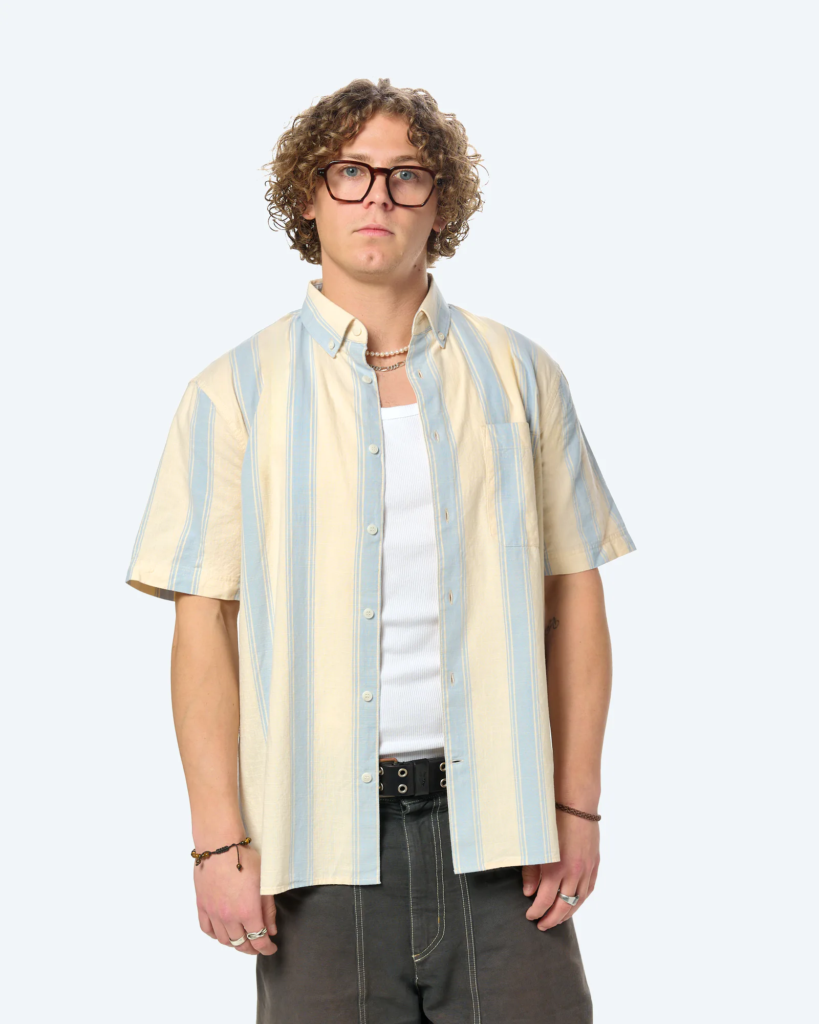 ARMEDANGELS Striped Shortsleeve Shirt Wedgwood