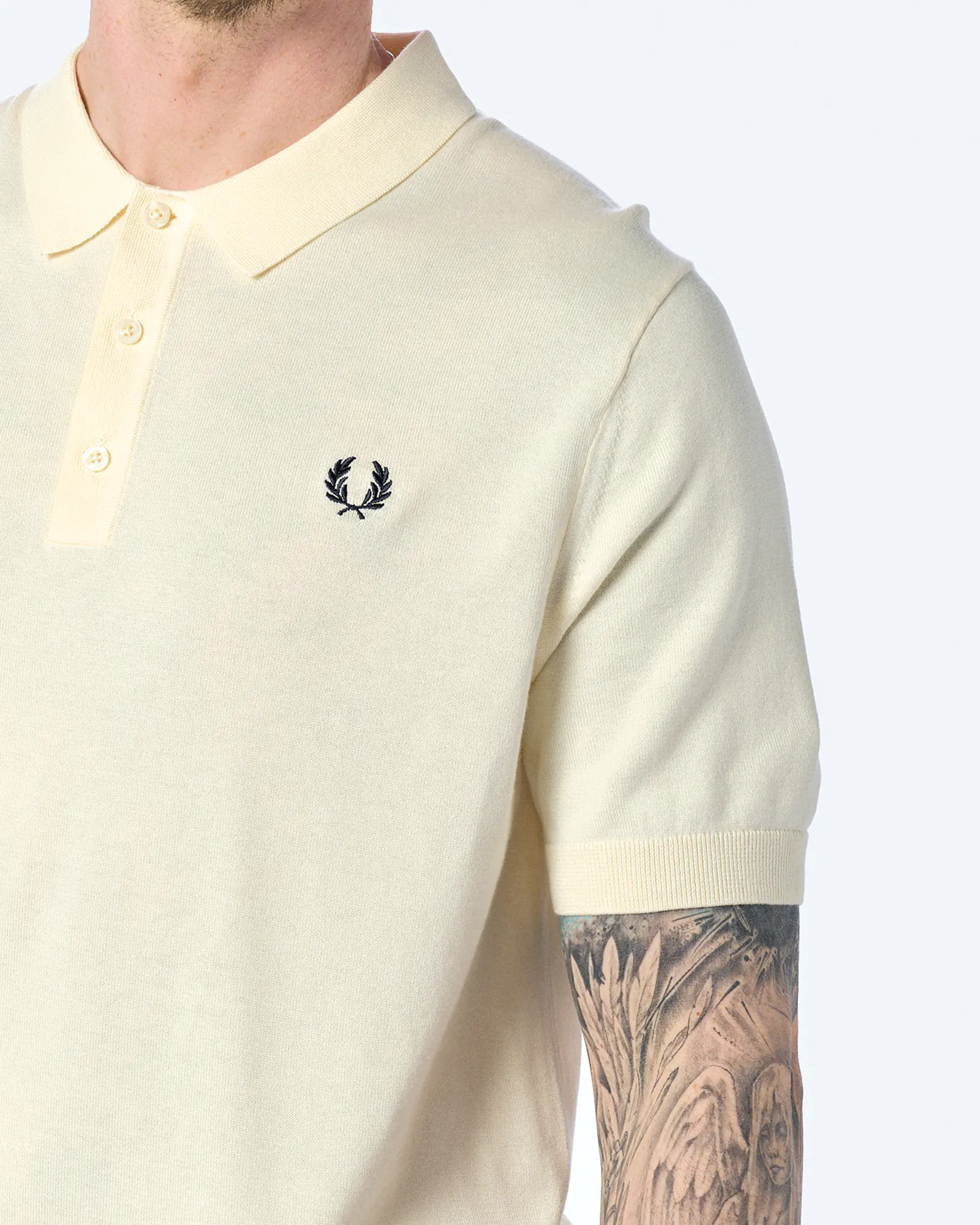 Fred Perry Cotton Knitted Polo Shirt Ecru Fred Perry Cotton Knitted Polo Shirt Ecru