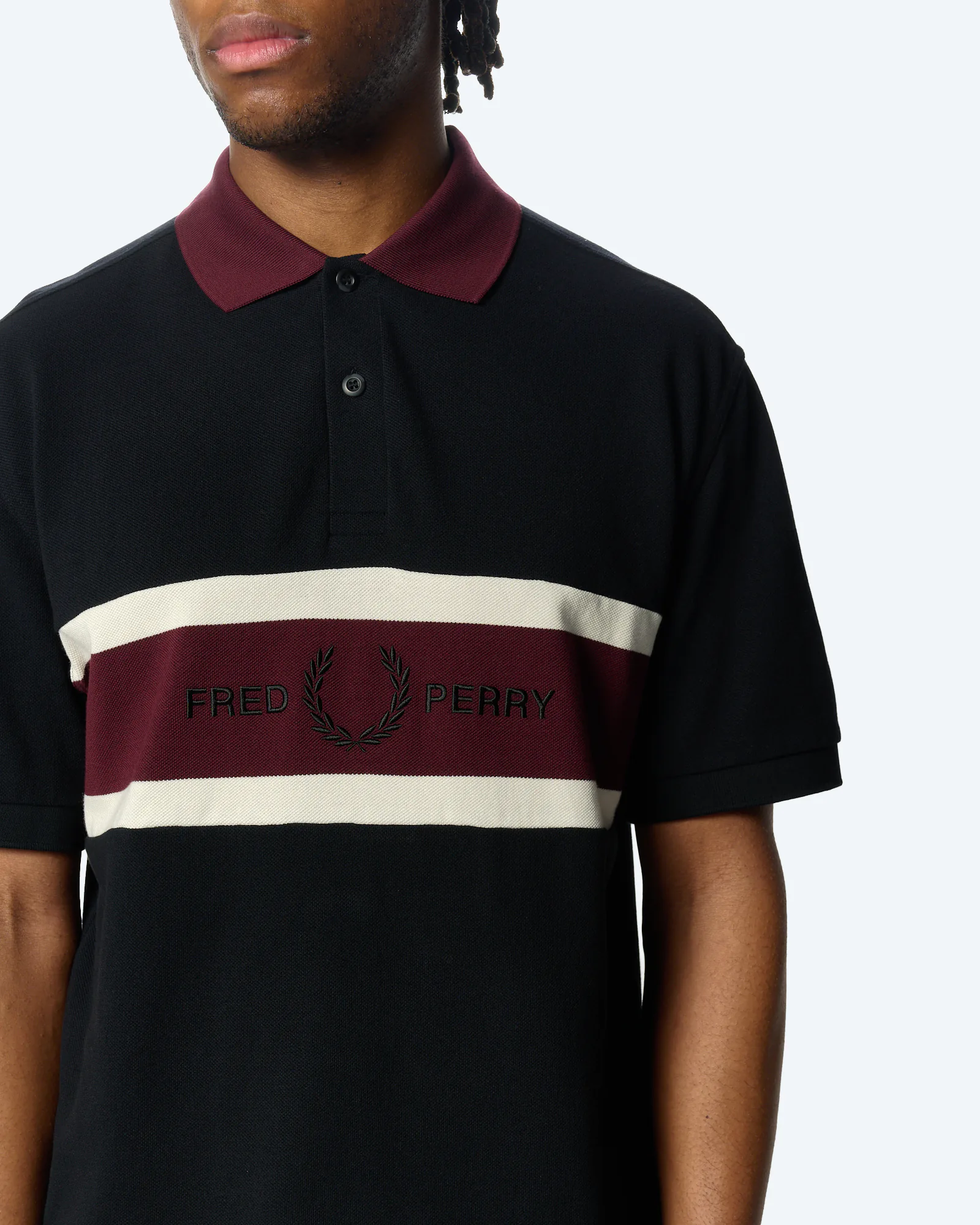 Fred Perry Embroidered Panel Polo Shirt Black
