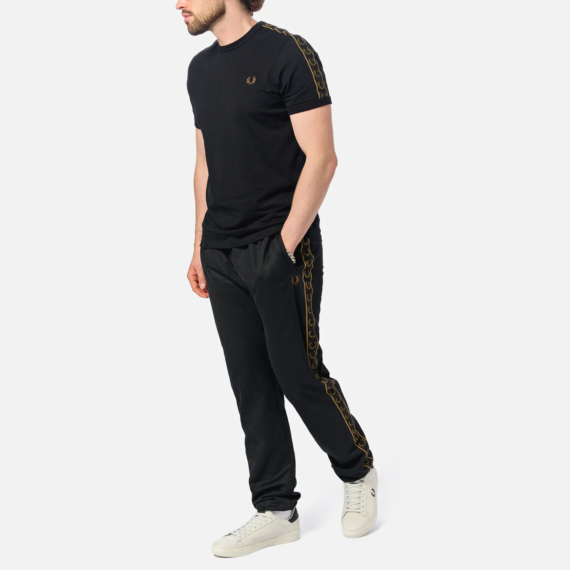 Fred Perry Contrast Tape Ringer T-Shirt Black/Shaded Stone