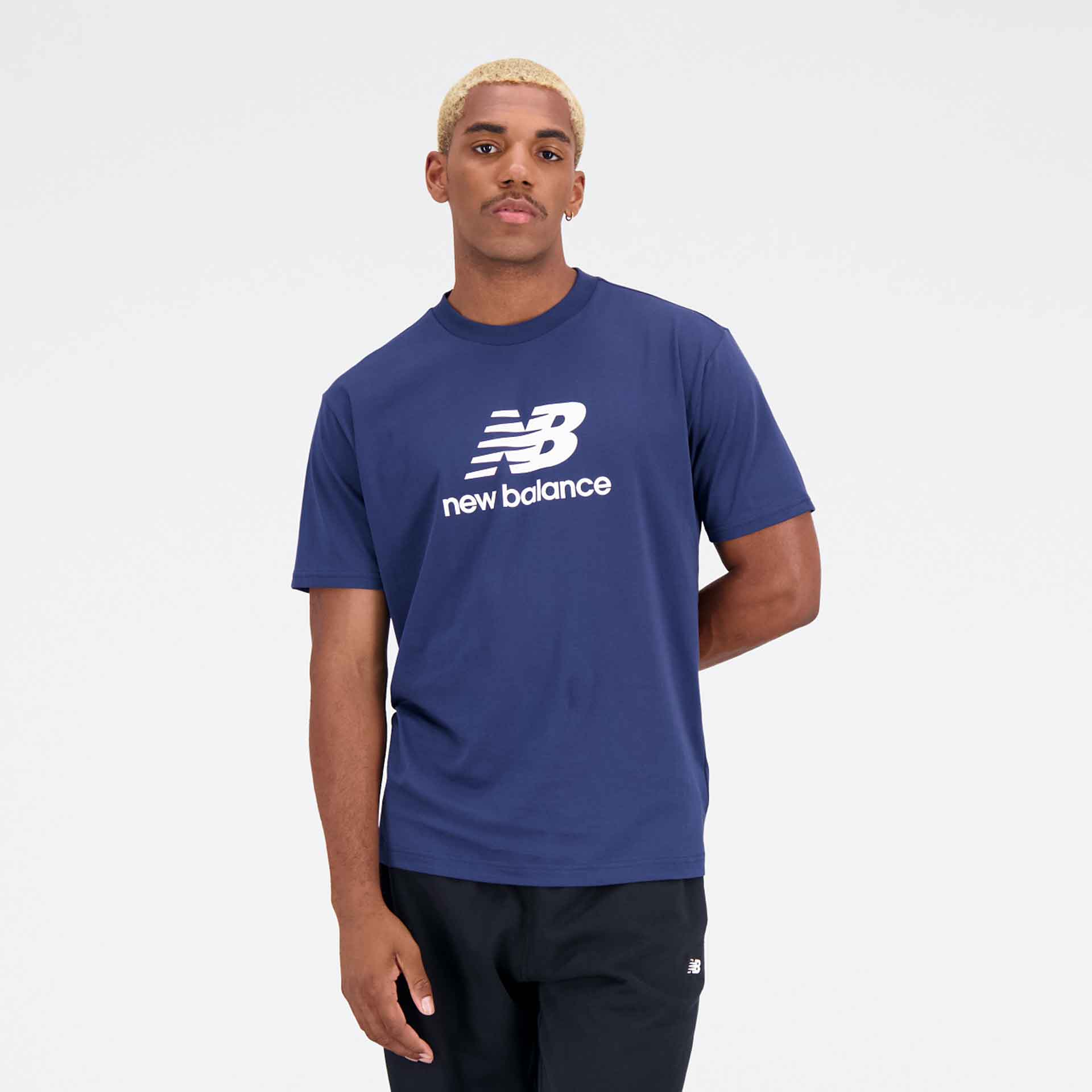 New Balance Essentials Stacked Logo Cotton Jersey T-Shirt Navy