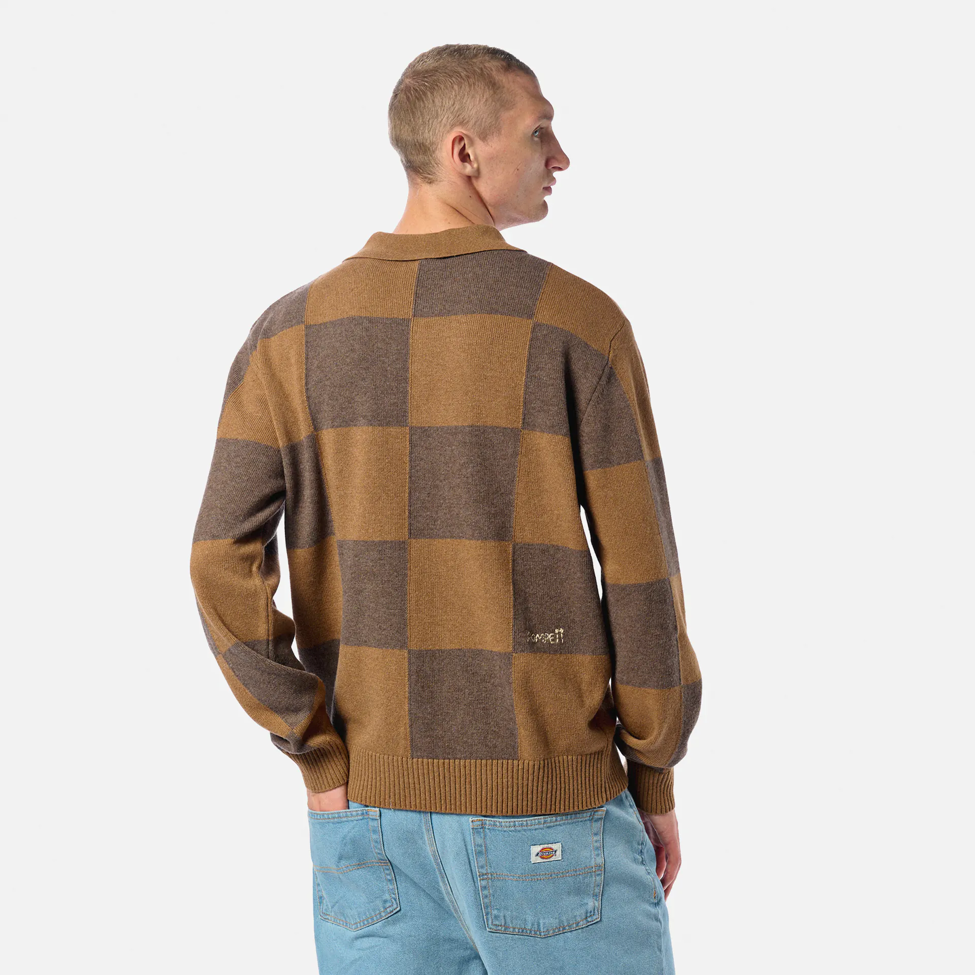 POMPEII Checked Polo Cardigan Chocolate