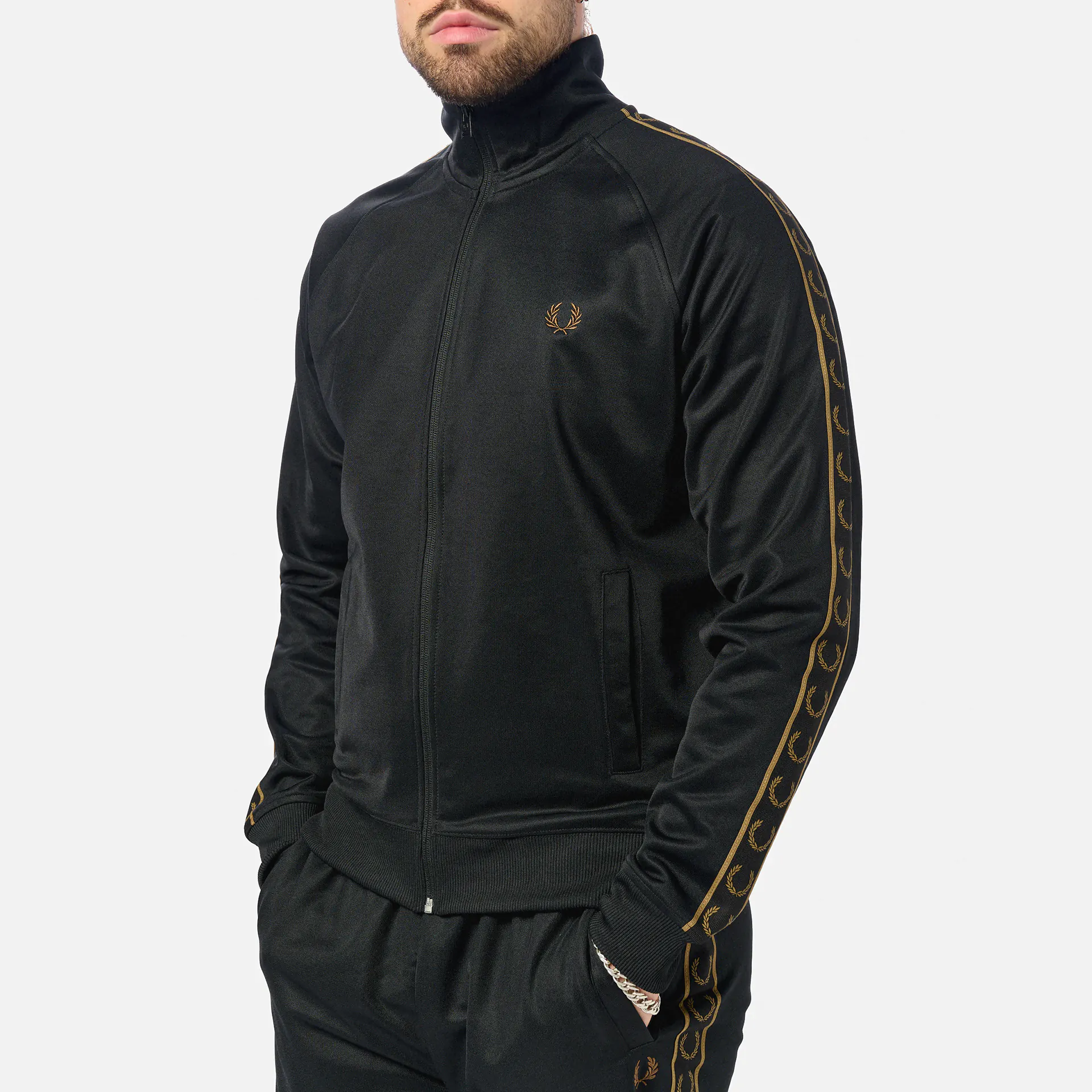 Fred Perry Contrast Taped Track Jacket Black/Shaded Stone