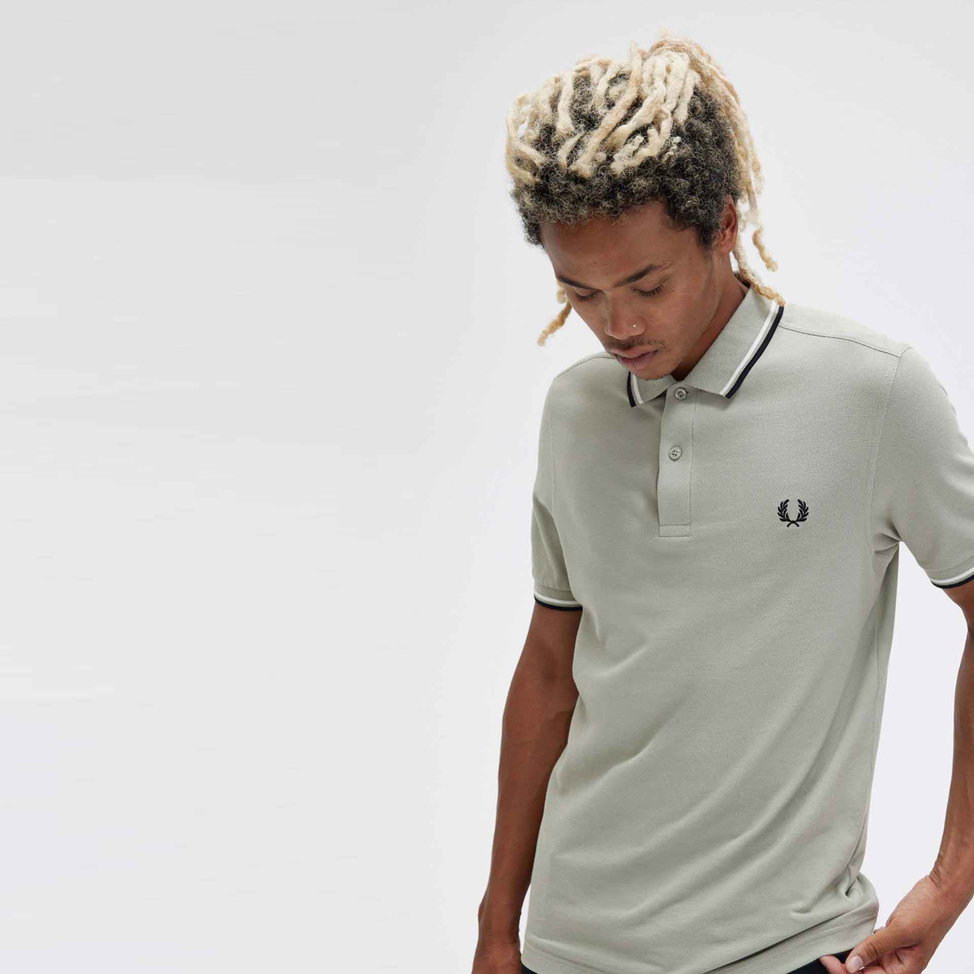 Fred Perry Twin Tipped Polo Shirt Seagrass/Snowwhite/Black