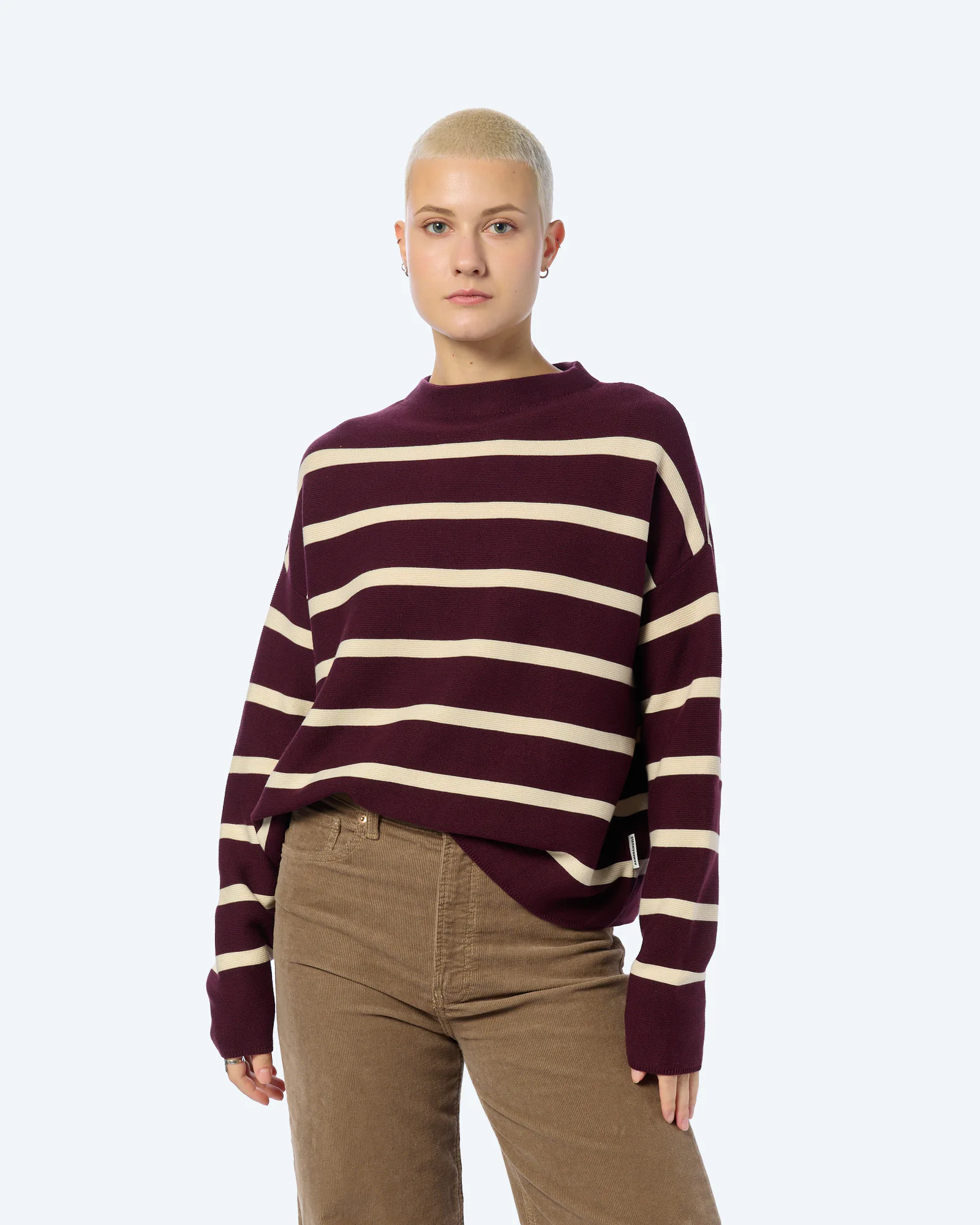 ARMEDANGELS MERINAA STRIPES Pullover Dark Cranberry/Oatmilk