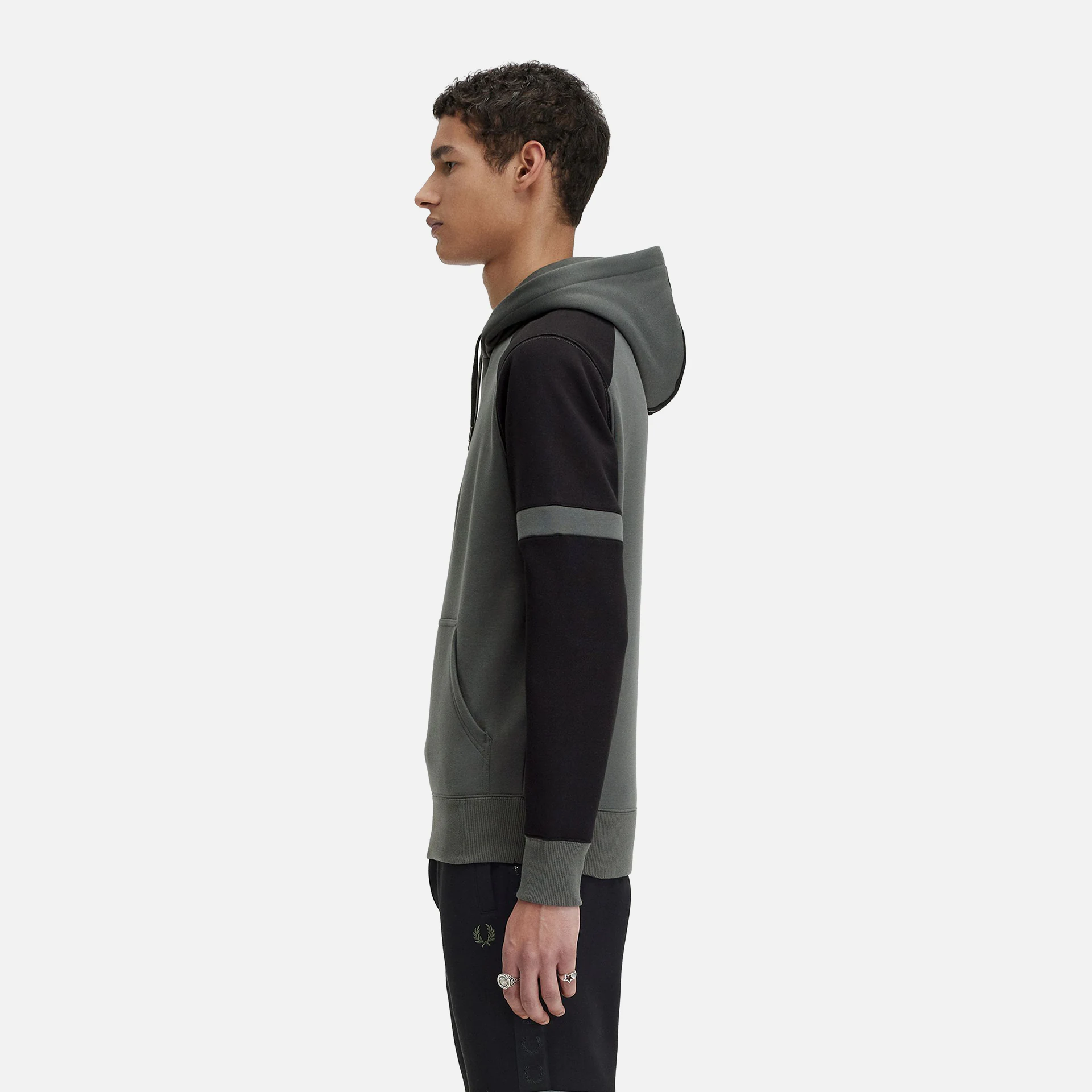 Fred Perry Colour Block Hoodie Field Green