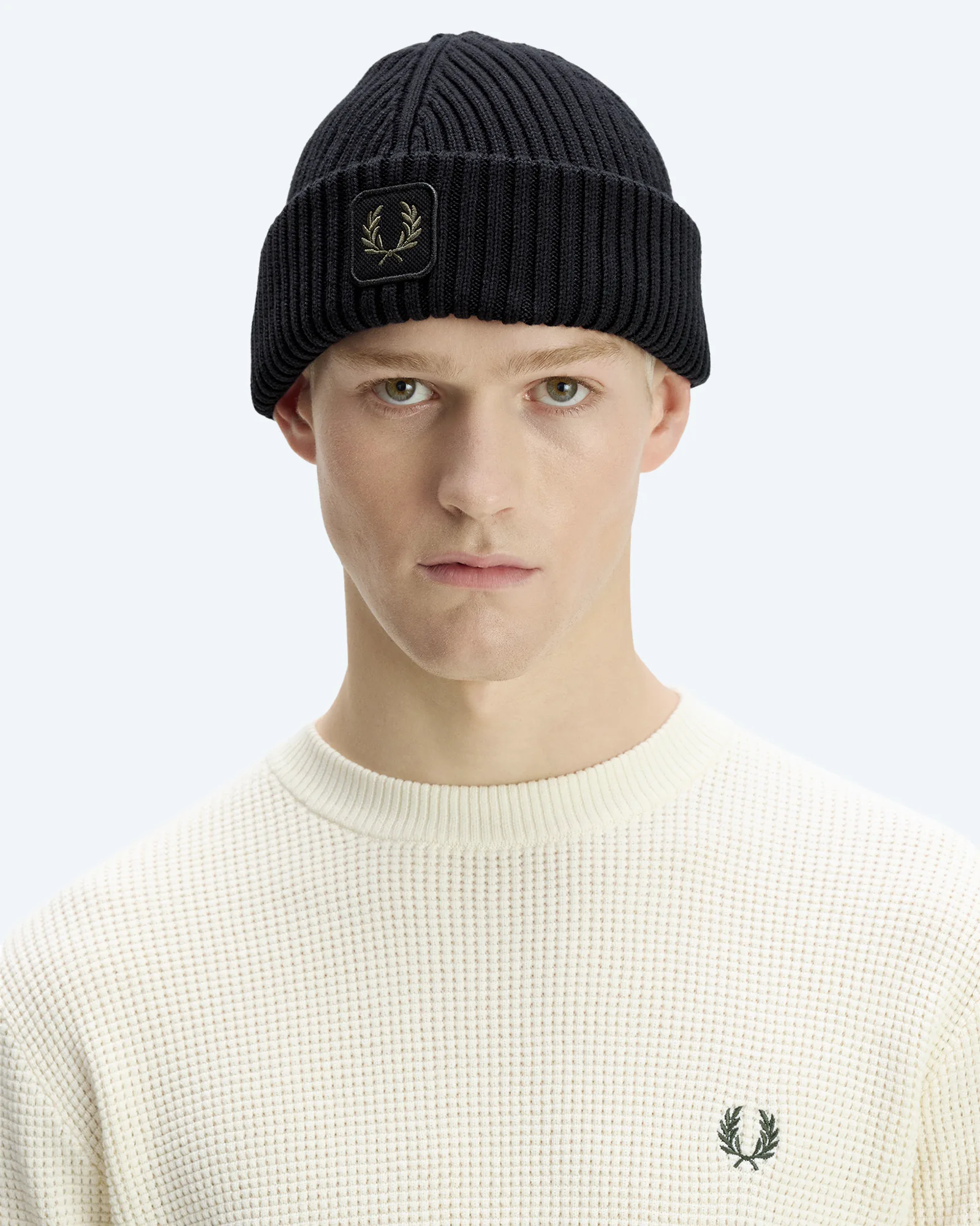 Fred Perry Cotton Ribbed Beanie Black