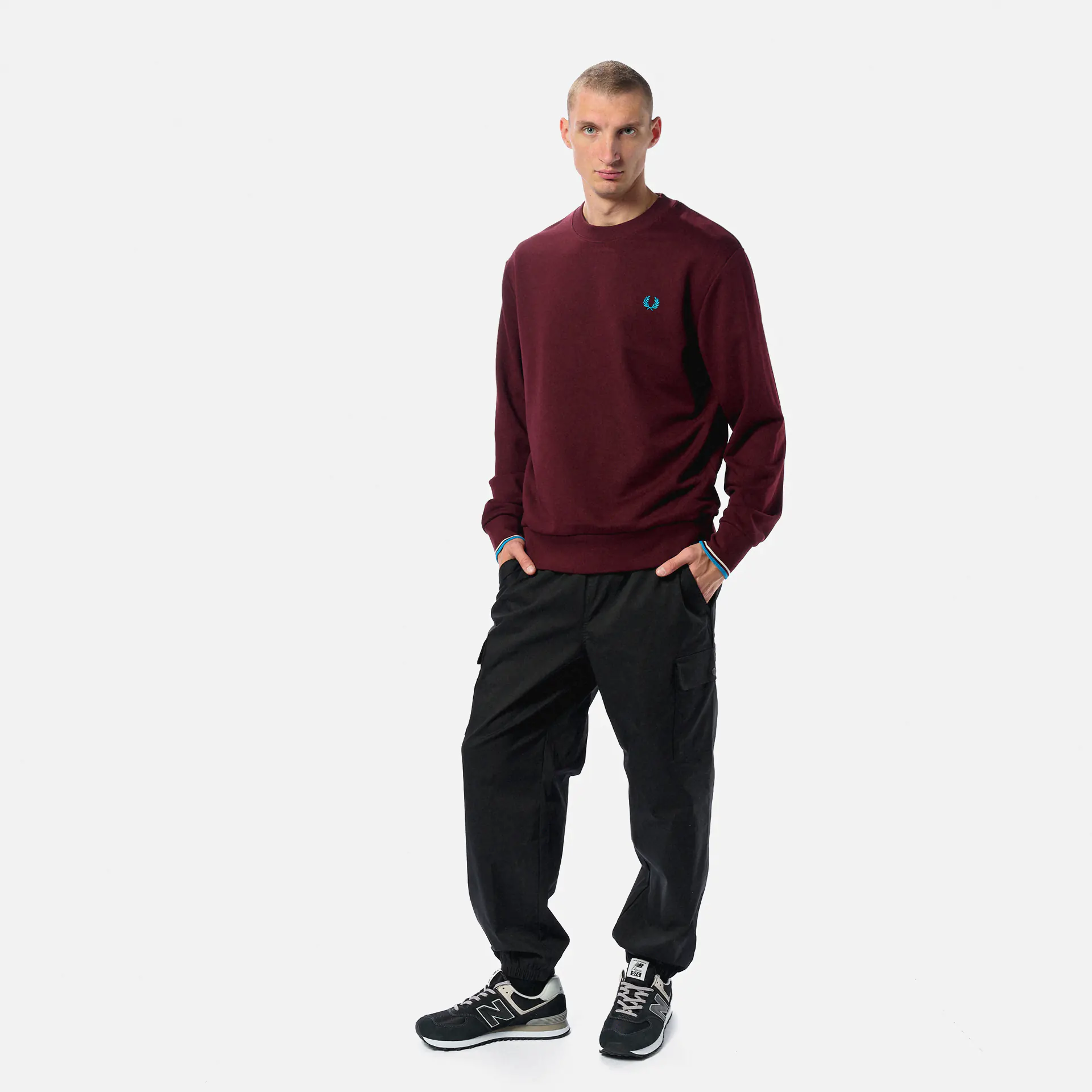 Fred Perry Crew Neck Sweatshirt Oxblood/Ecru/Court Blue