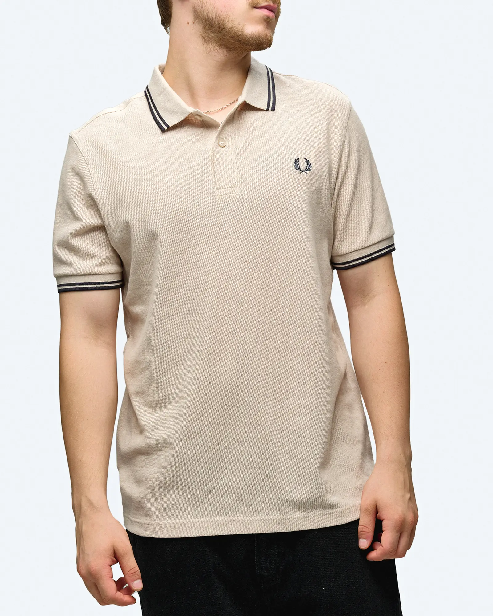 Fred Perry Twin Tipped Polo Shirt Porridge Marl/Anchor Grey