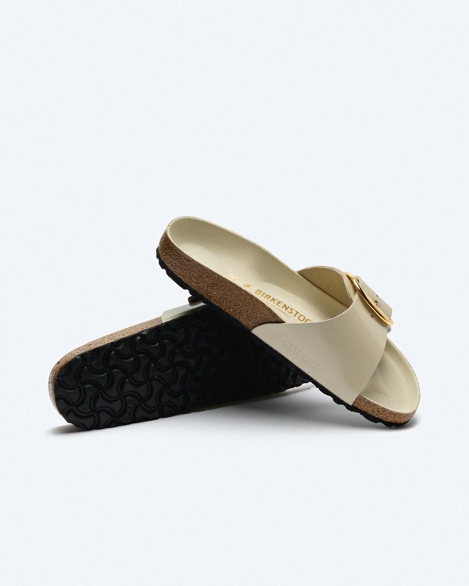 Birkenstock Madrid Big Buckle Natural Leather Patent (Narrow Fit) Sandals High-Shine Ecru Birkenstock Madrid Big Buckle Natural Leather Patent (Narrow Fit) Sandals High-Shine Ecru