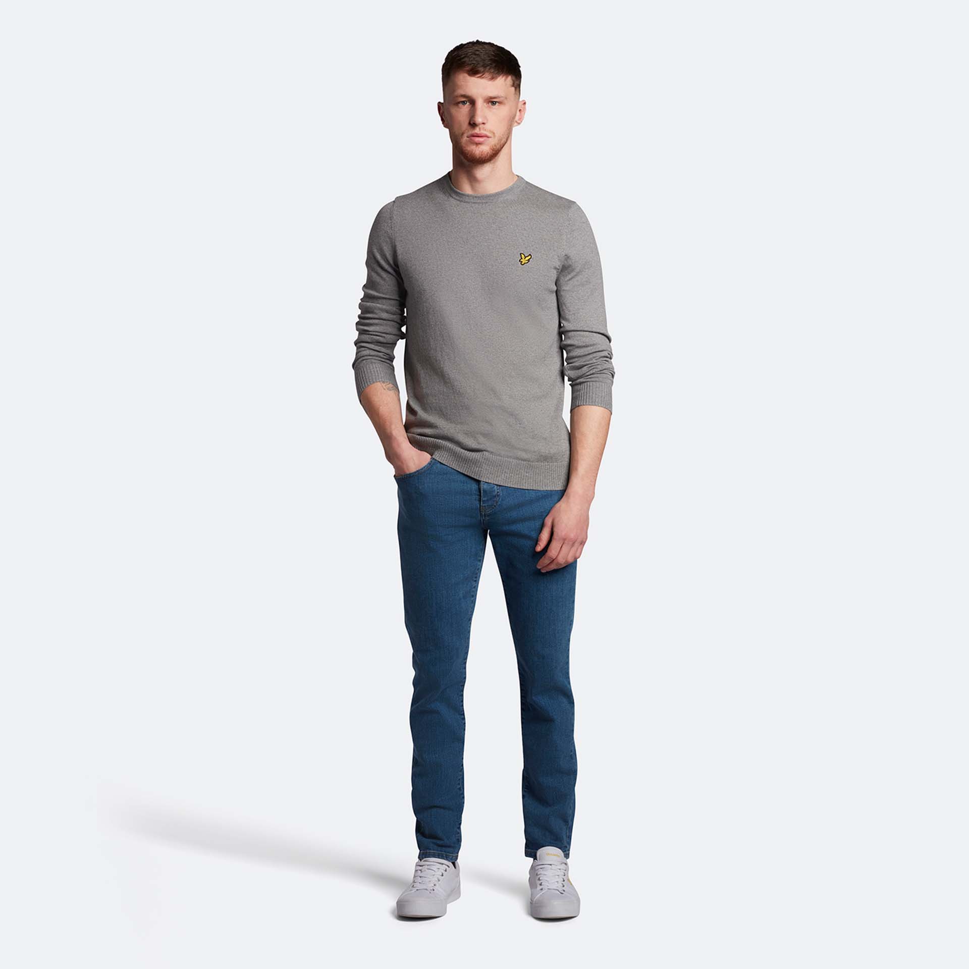 Lyle & Scott Crew Neck Cotton Merino Mid Grey Marl