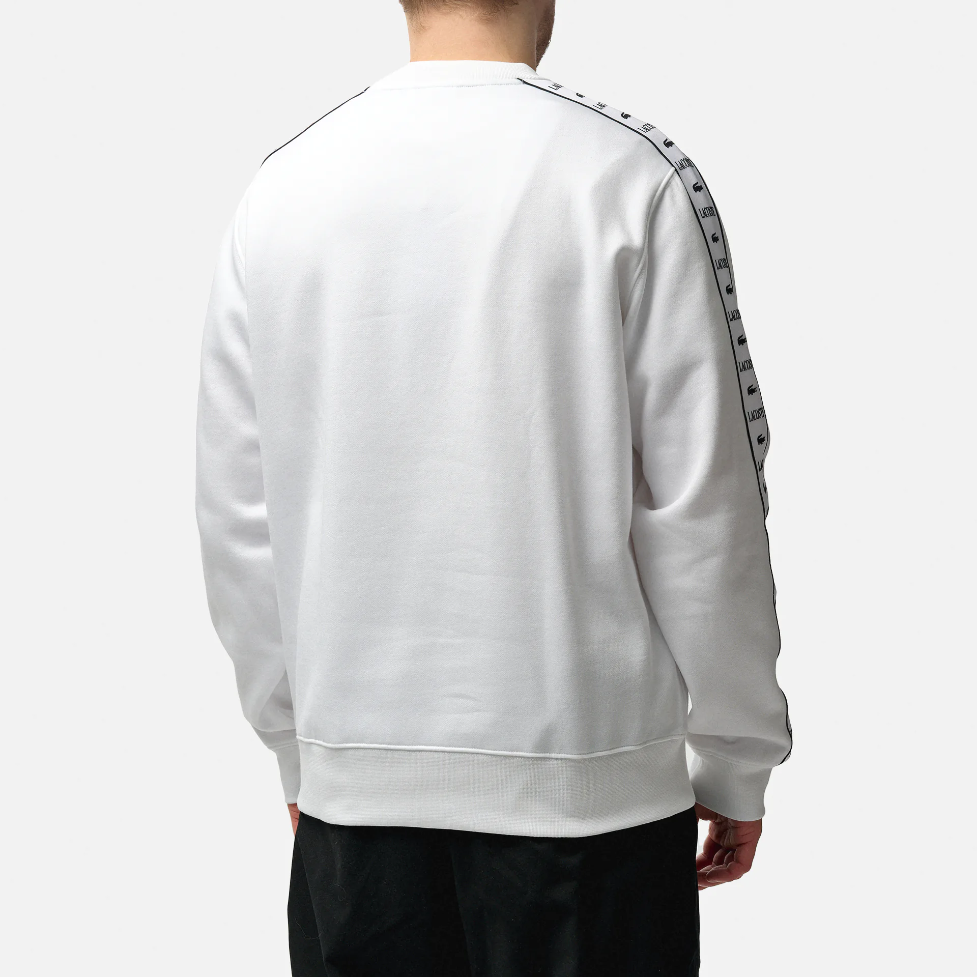 Lacoste Logo Stripe Sleeve Sweatshirt White