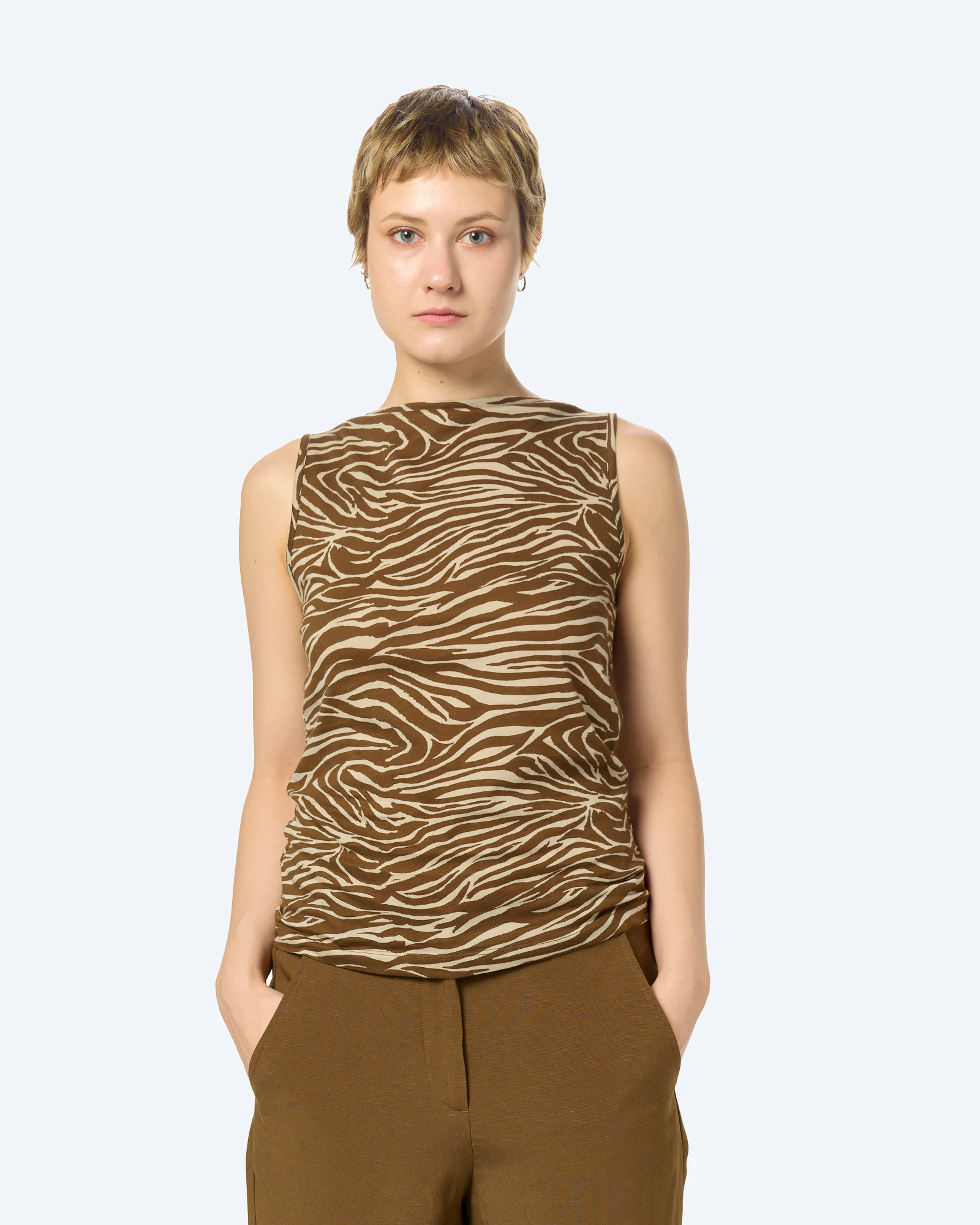 ZEBRA PRINT BOAT NECK TOP Sandstone