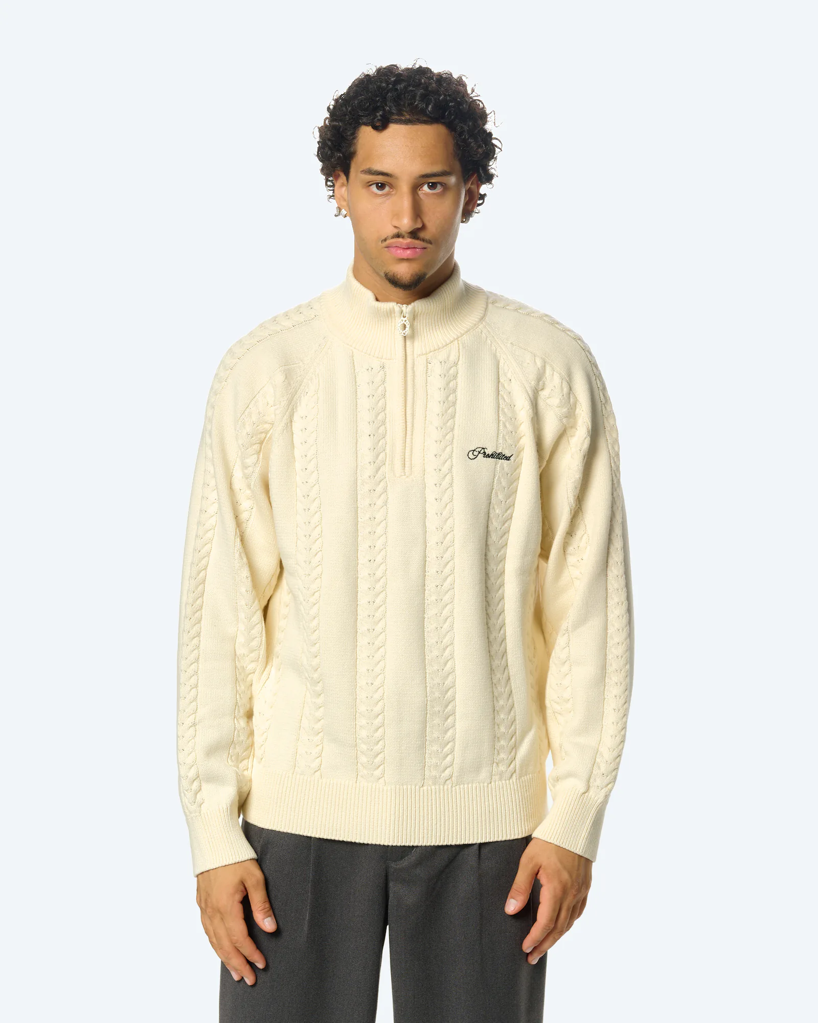 Cable Knit Quarter-Zip Cream