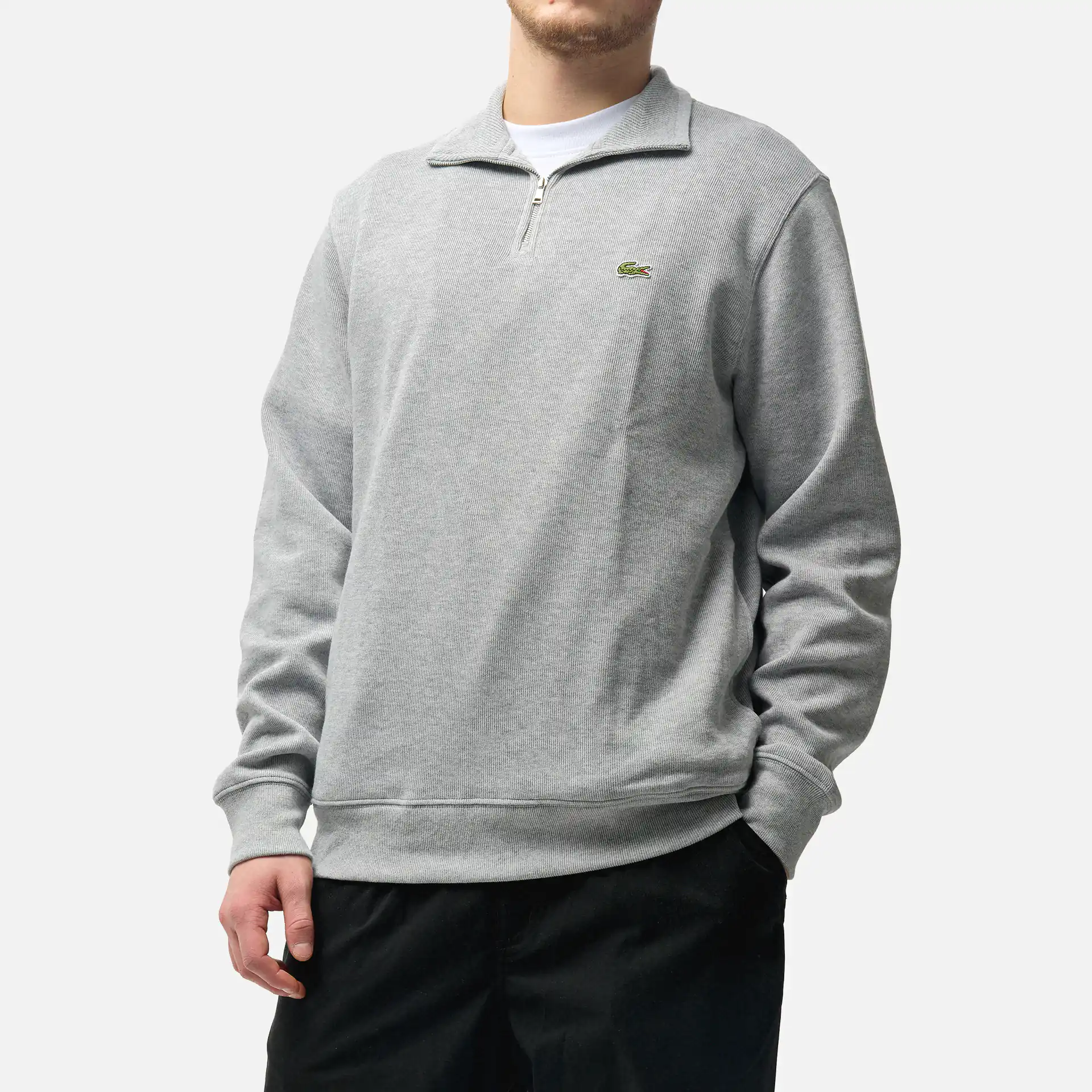 Lacoste Stand-Up Collar Cotton Half-Zip Pullover Silver Chine