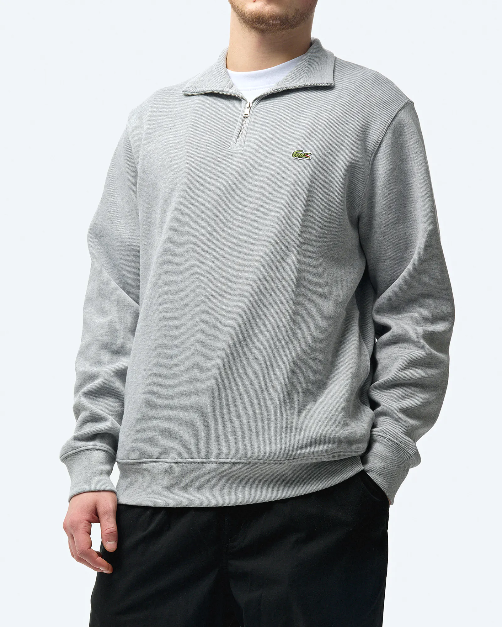 Lacoste Stand-Up Collar Cotton Half-Zip Pullover Silver Chine Lacoste Stand-Up Collar Cotton Half-Zip Pullover Silver Chine