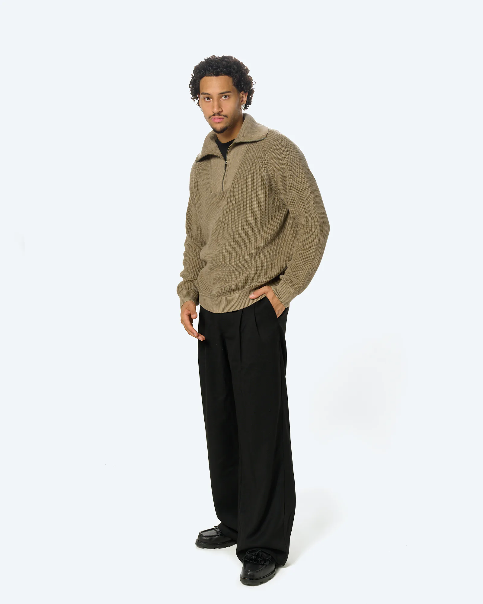 Pigment Dye Knit Troyer Dark Earth