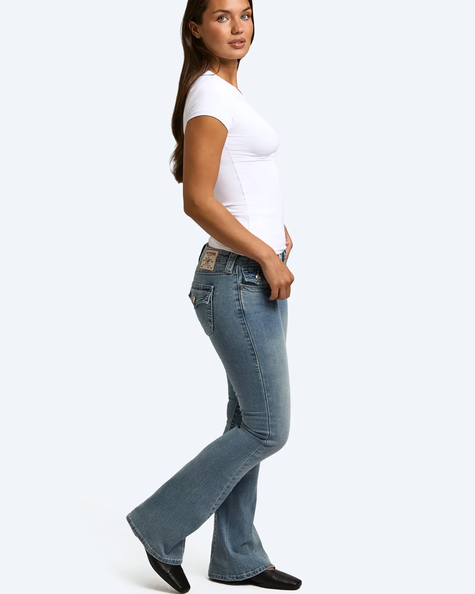 JOEY Low Rise Flare Flap Jeans Peak Spot