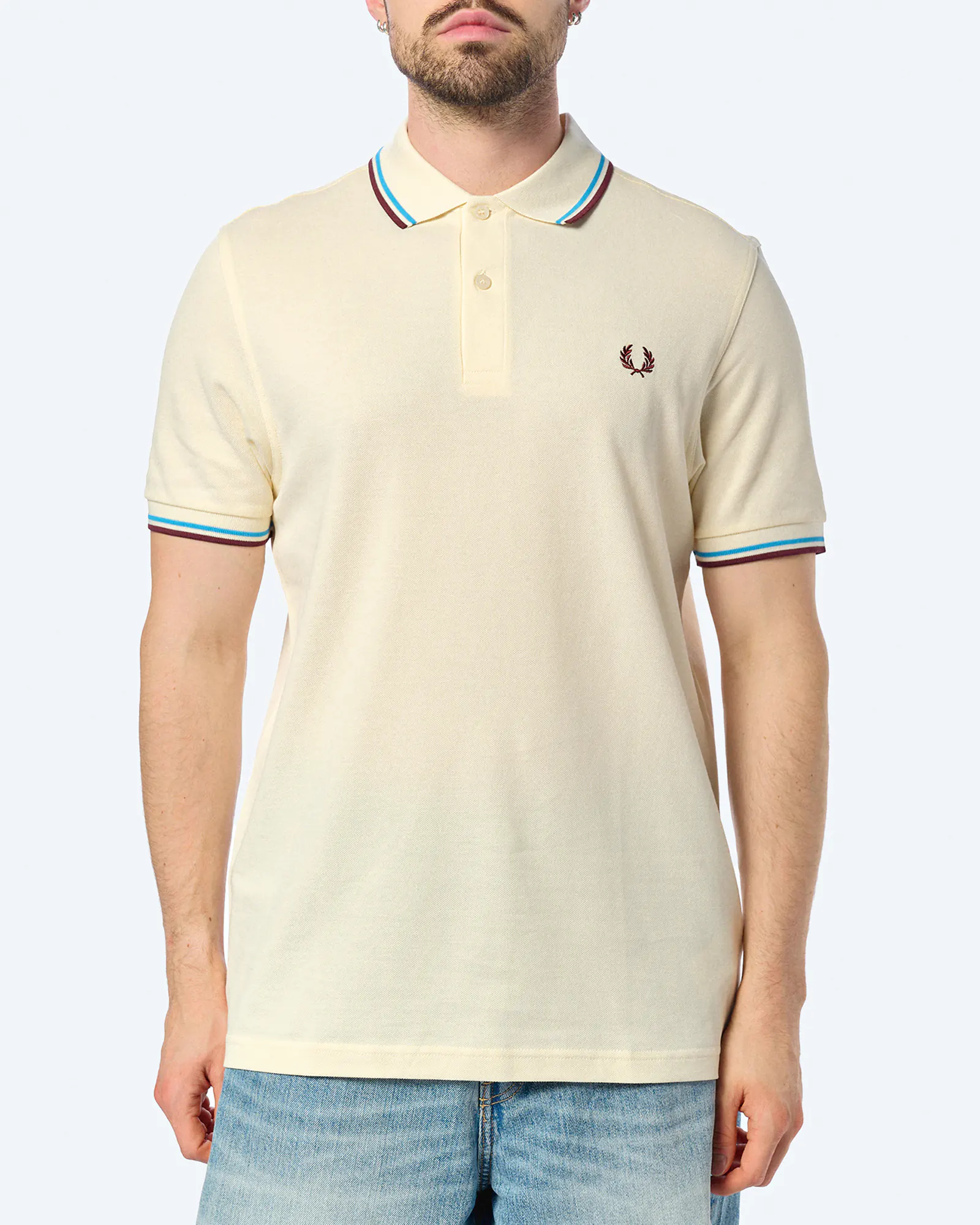 Fred Perry Twin Tipped Polo Shirt Ecru/Court Blue/Oxblood