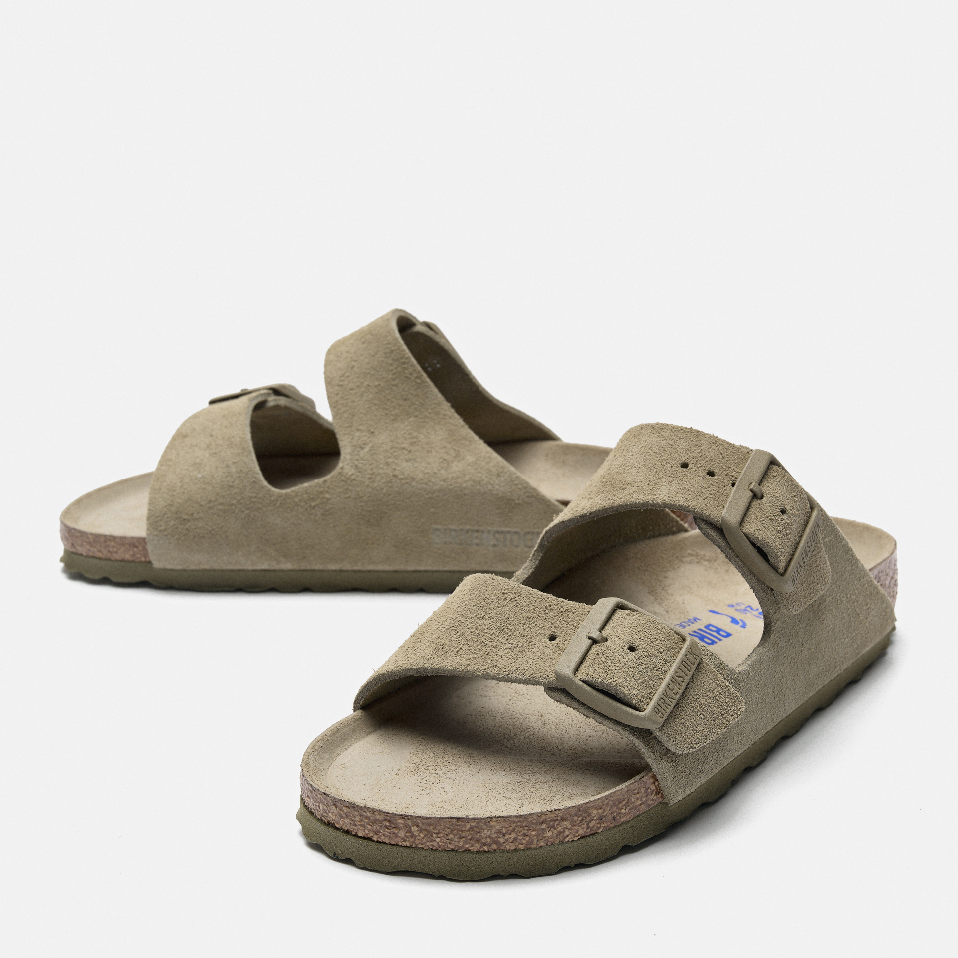 Birkenstock Arizona Suede Leather Sandals Faded Khaki