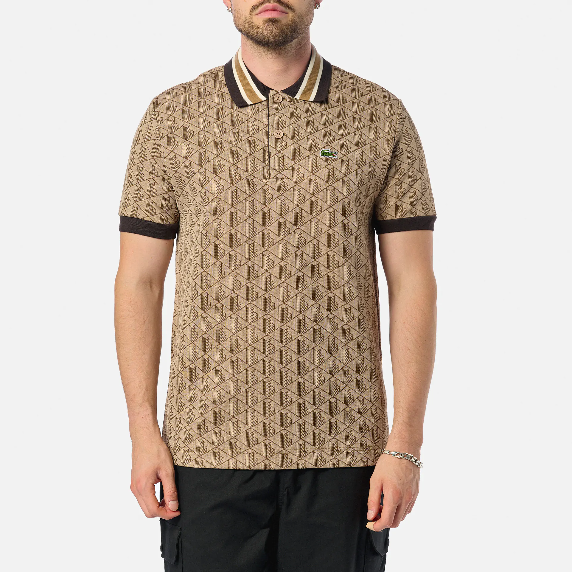 Lacoste Classic Fit Monogram Poloshirt Croissant/Cookie/Port