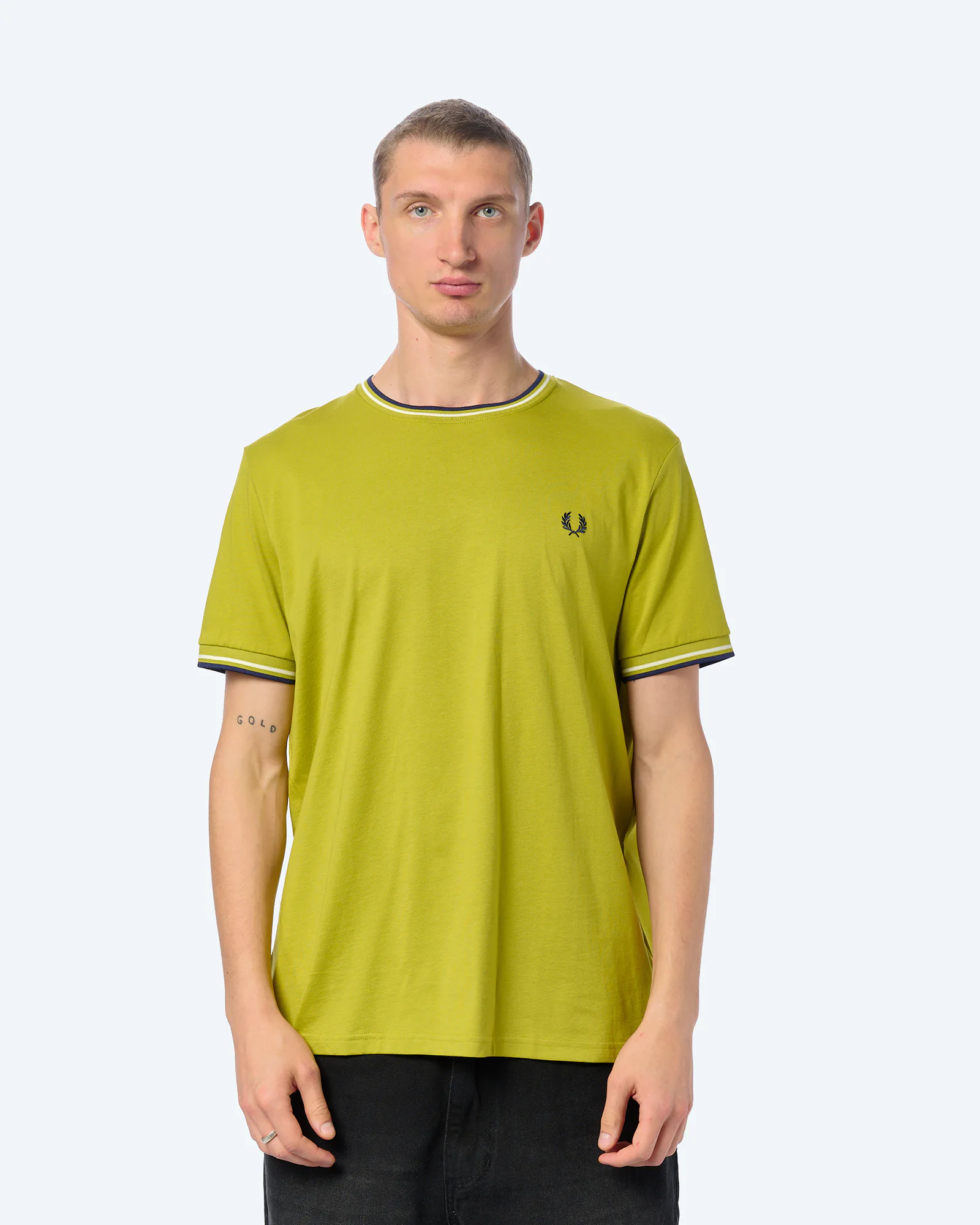 Fred Perry Twin Tipped T-Shirt Tennis Ball Yellow/Ecru/Navy Fred Perry Twin Tipped T-Shirt Tennis Ball Yellow/Ecru/Navy