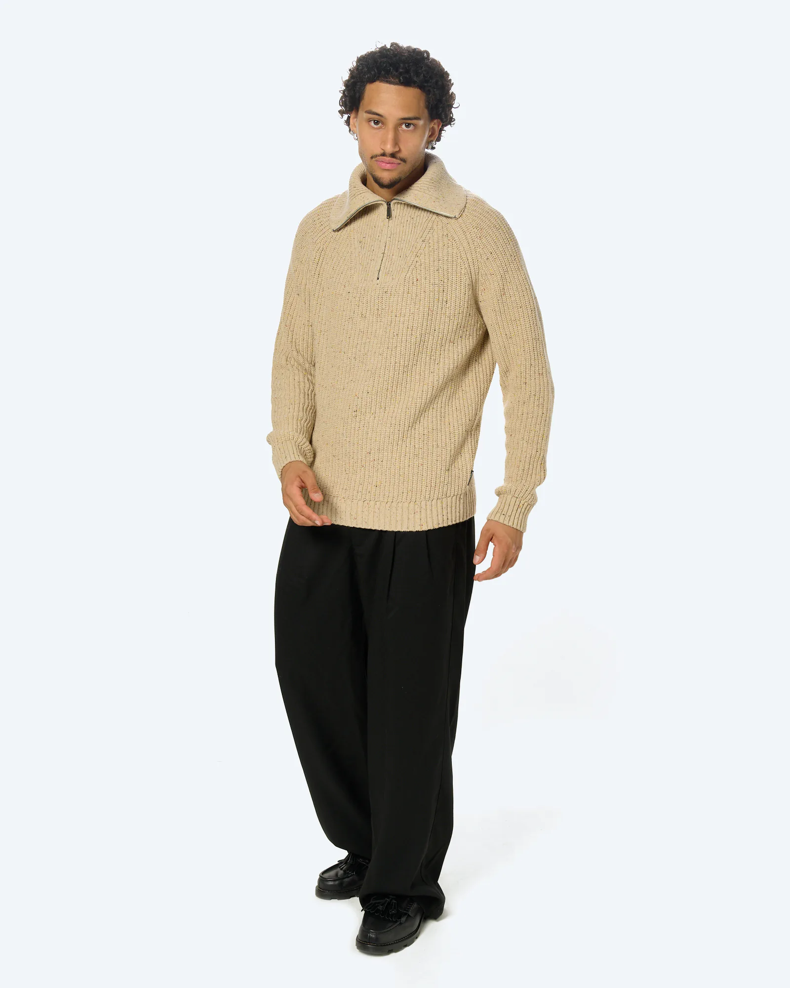 Tweed Knit Troyer Sandstone Tweed