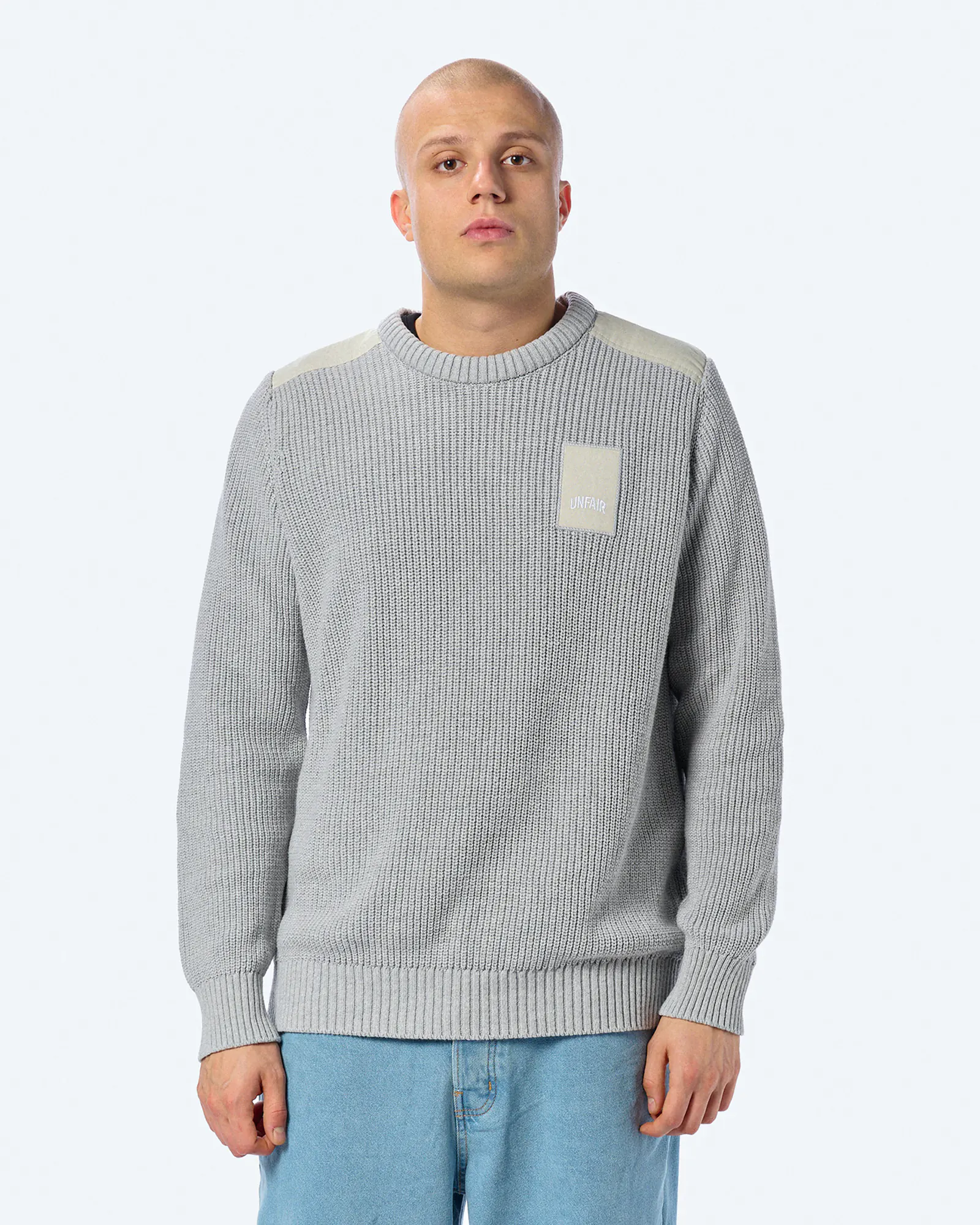 Unfair Athletics Patch Knitwear Sweatshirt Stone Grey
