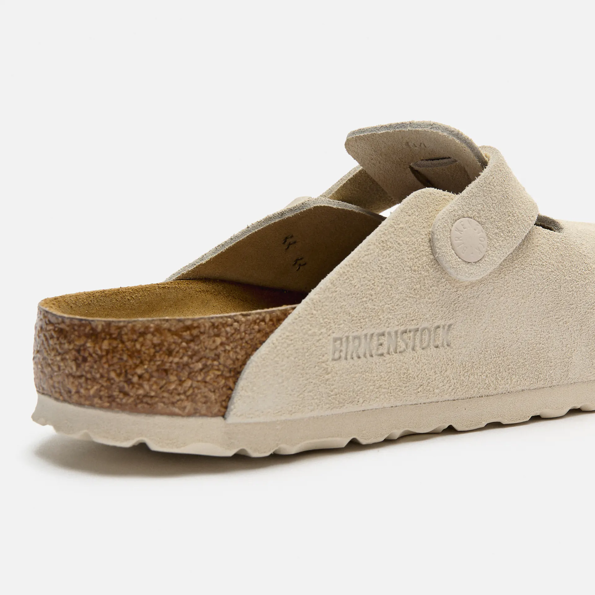 Birkenstock Boston Soft Footbed Suede Leather Narrow Sandals Antique White