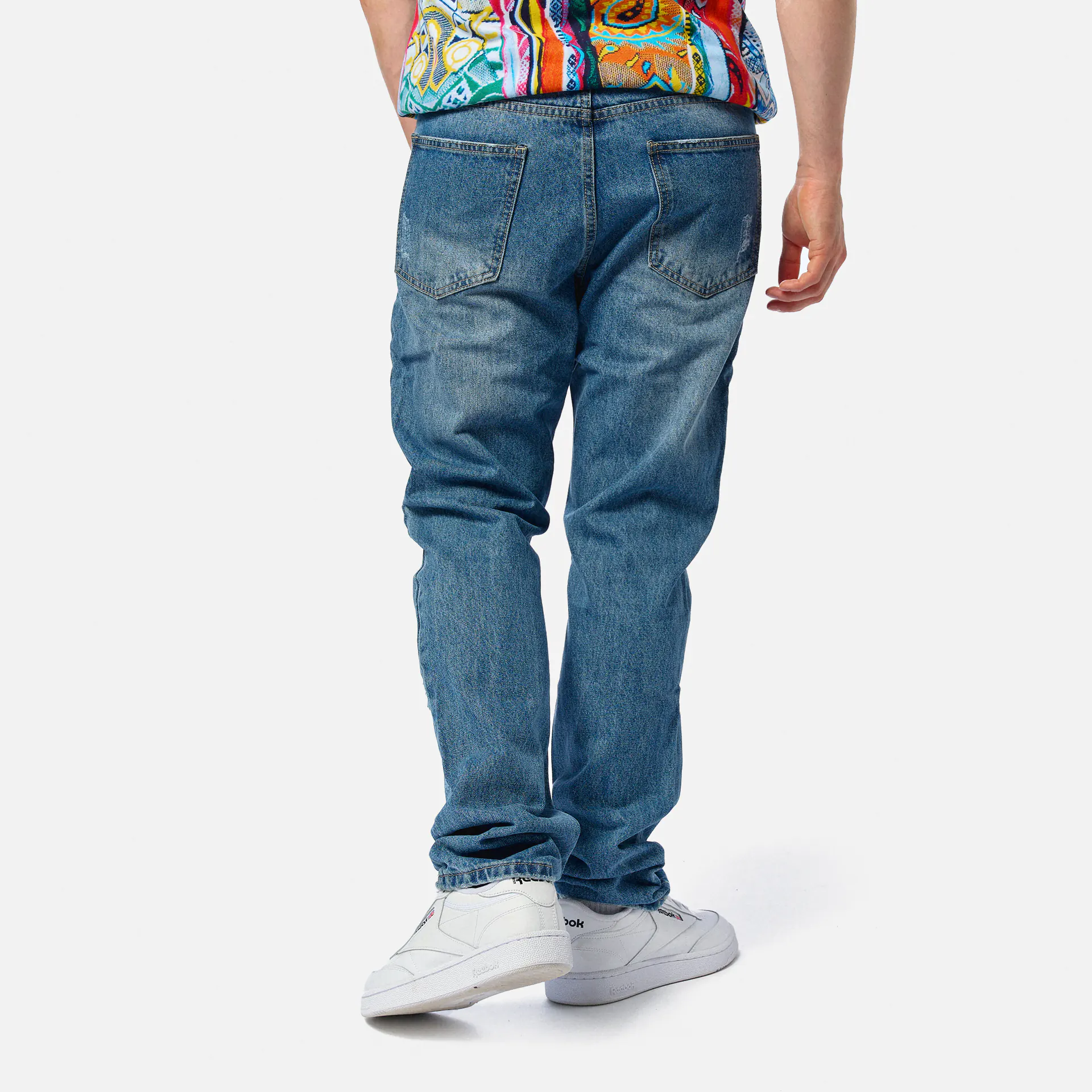 Colucci Straight Jeans Pants Distressed Mid Blue