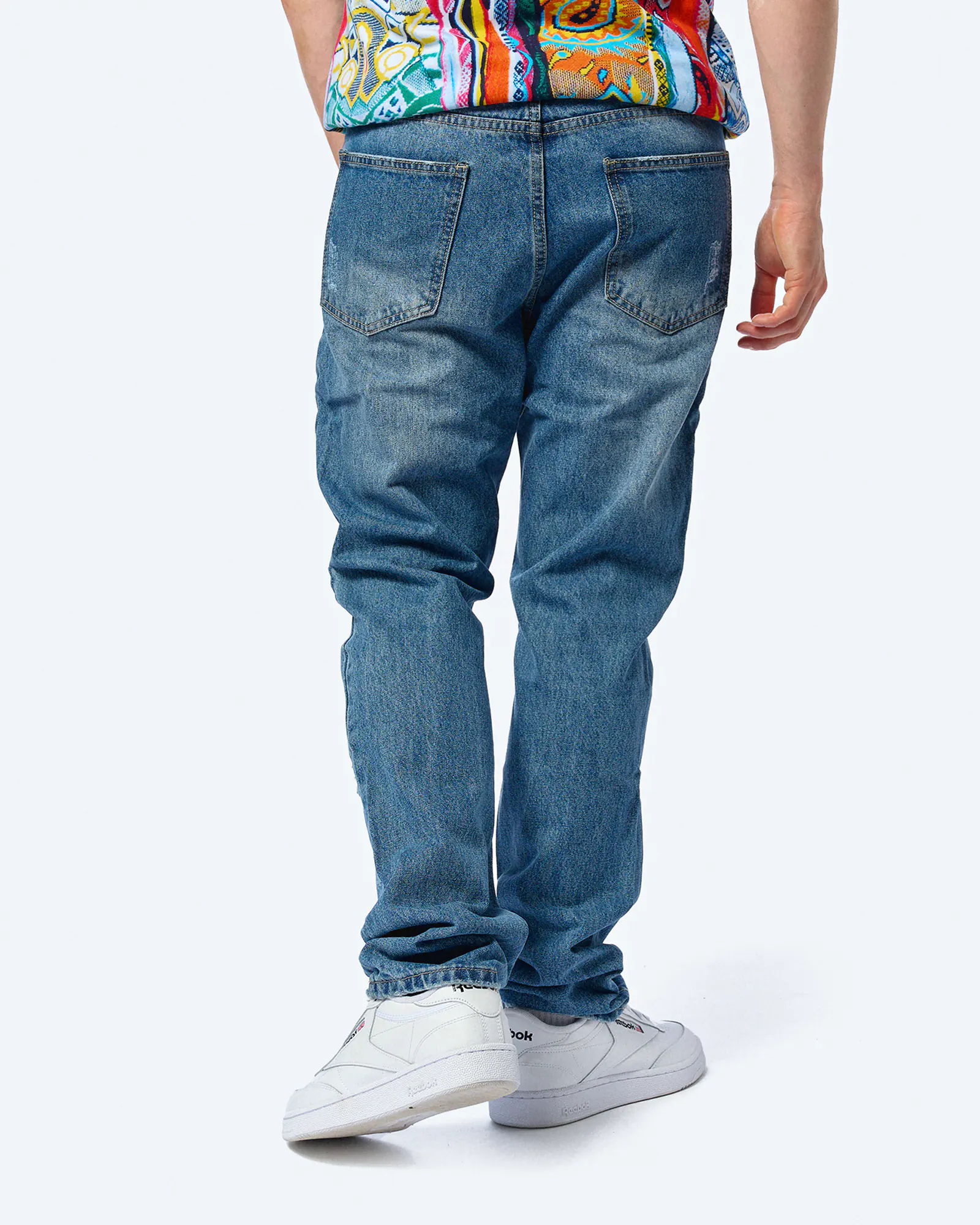 Colucci Straight Jeans Pants Distressed Mid Blue Colucci Straight Jeans Pants Distressed Mid Blue