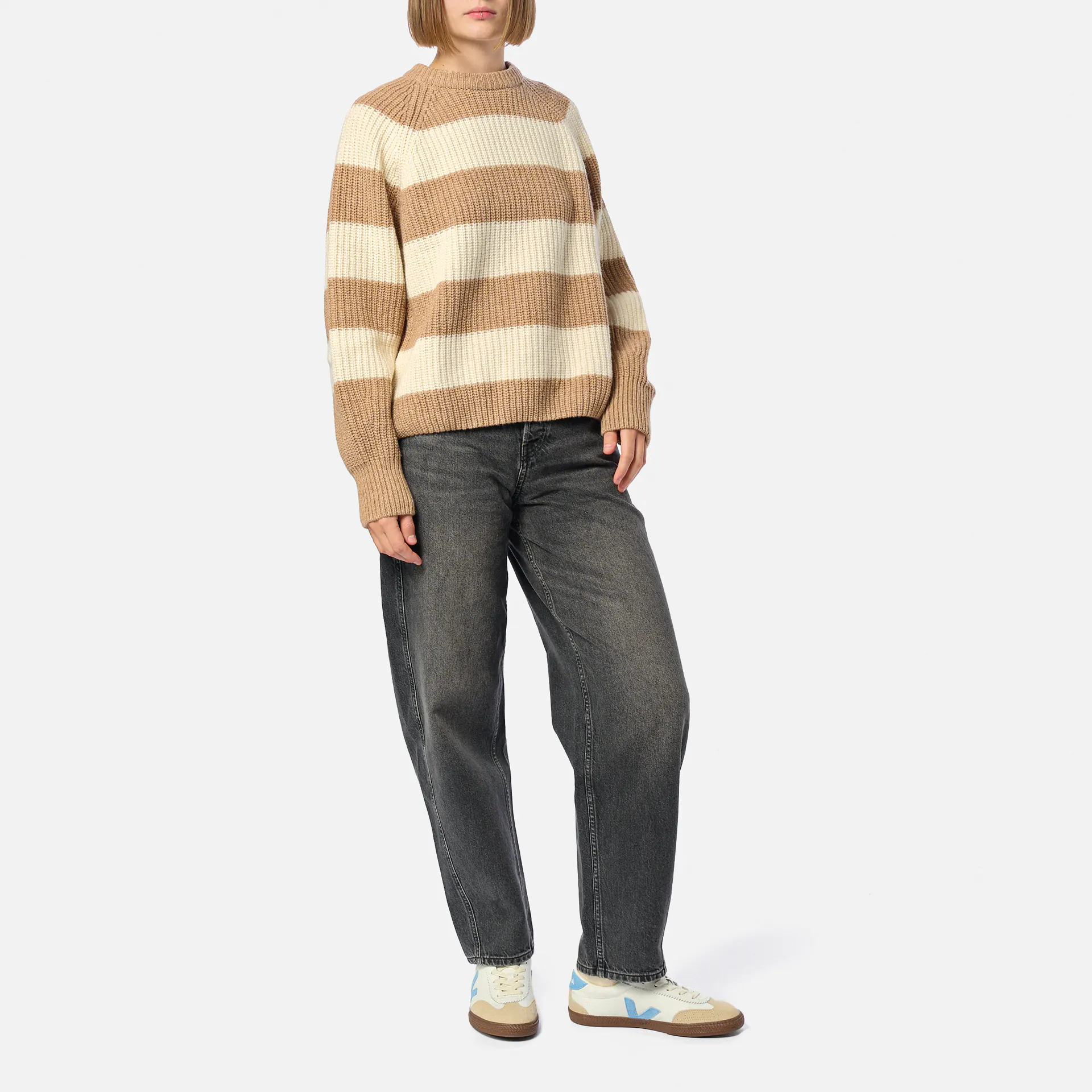 ARMEDANGELS KAAGI STRIPES Knit Sweatshirt Camel Melange