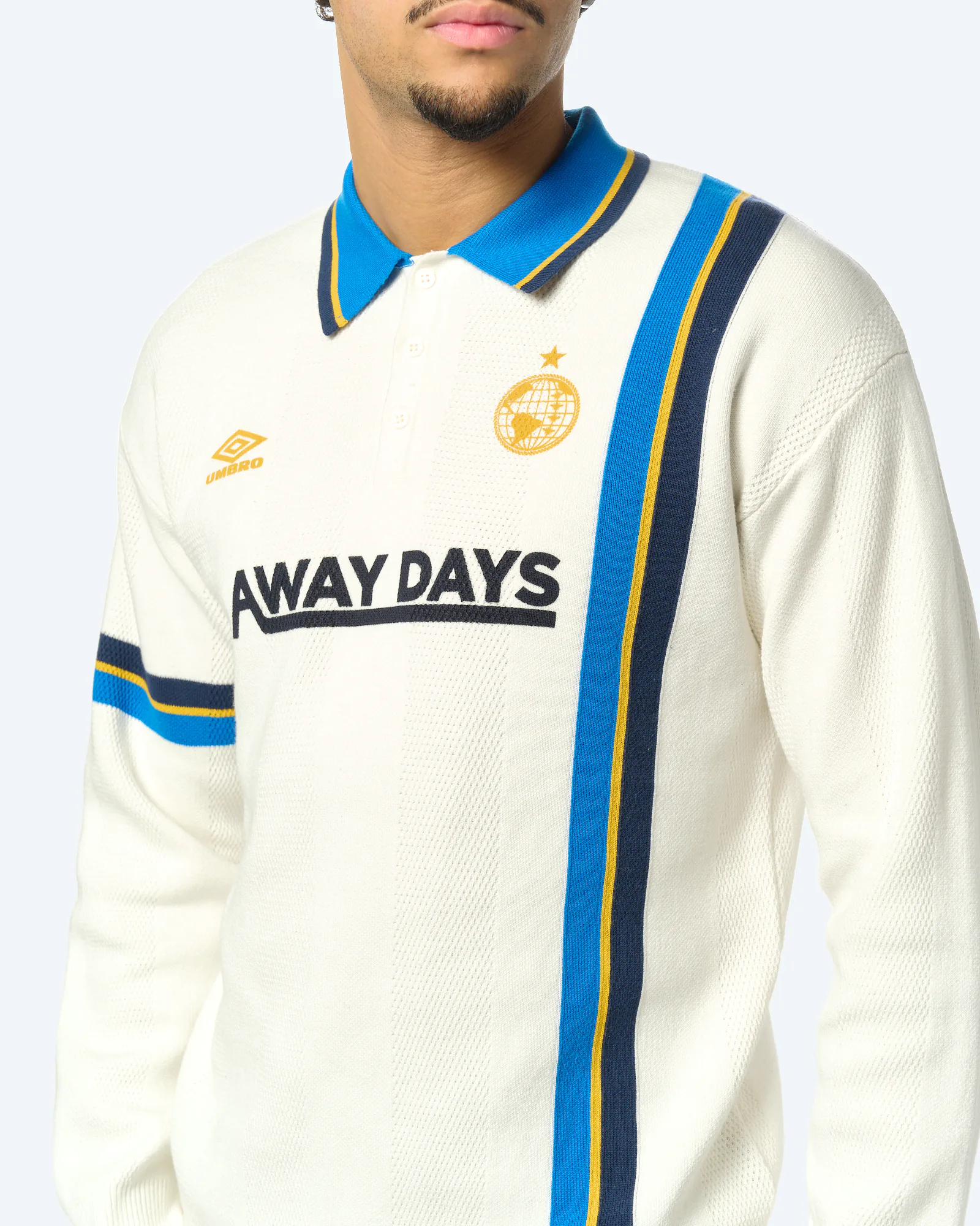Knitted Football Longsleeve Poloshirt Brilliant White/Sky Diver/Dress Blue