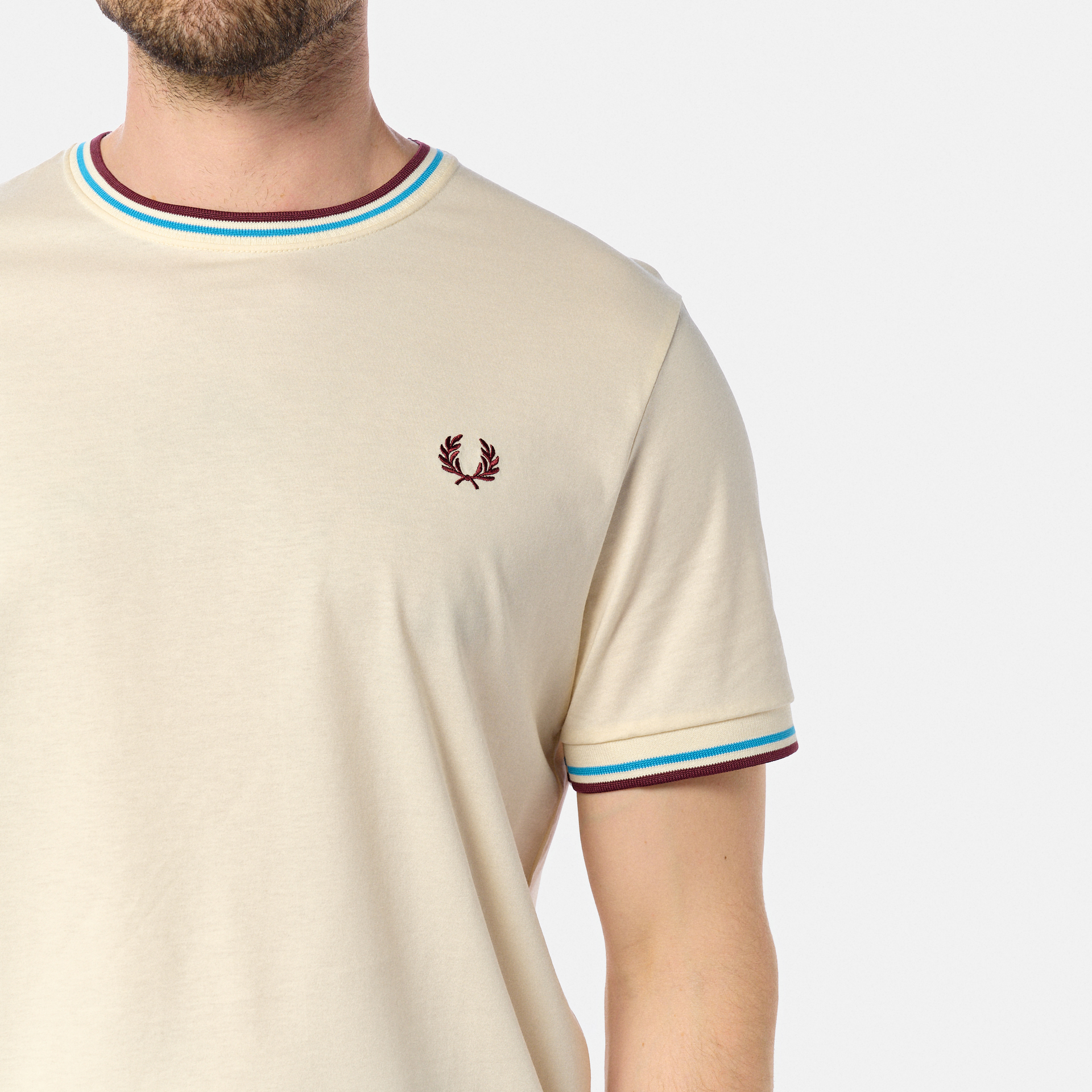 Fred Perry Twin Tipped T-Shirt Ecru/Court Blue/Oxblood