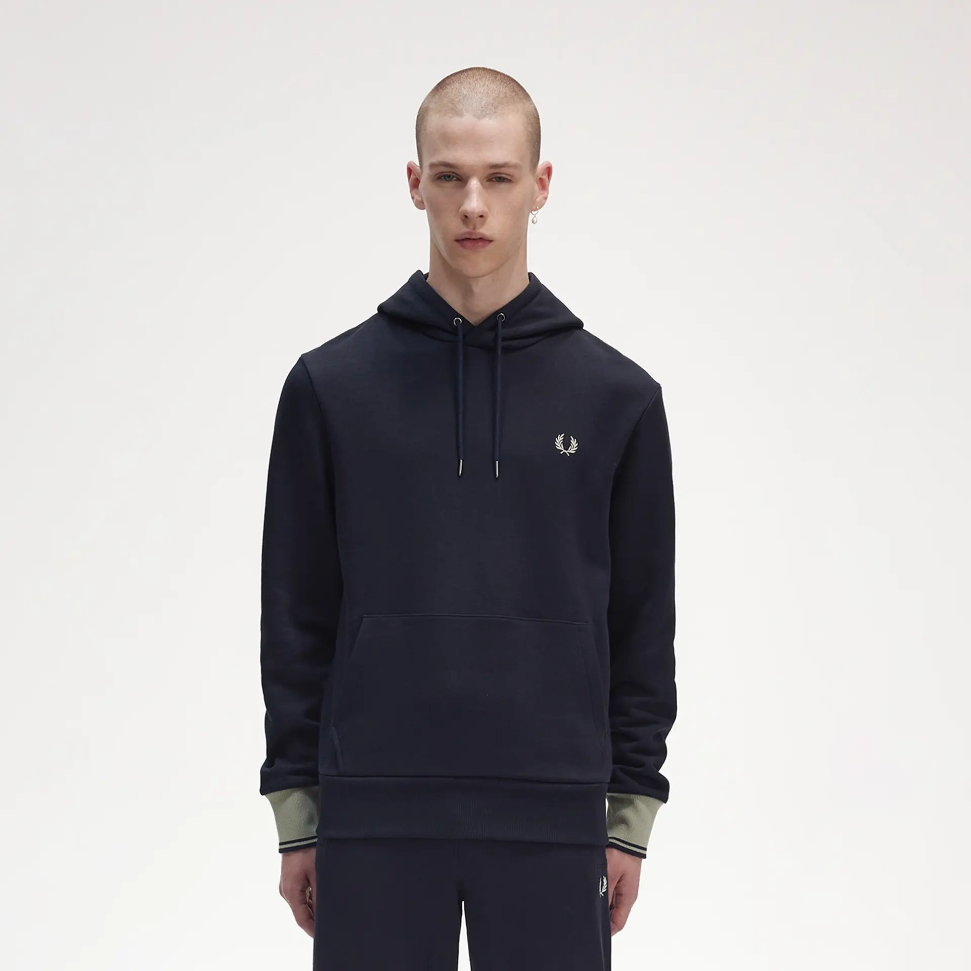 Fred Perry Contrast Cuff Laurel Hooded Sweatshirt Navy