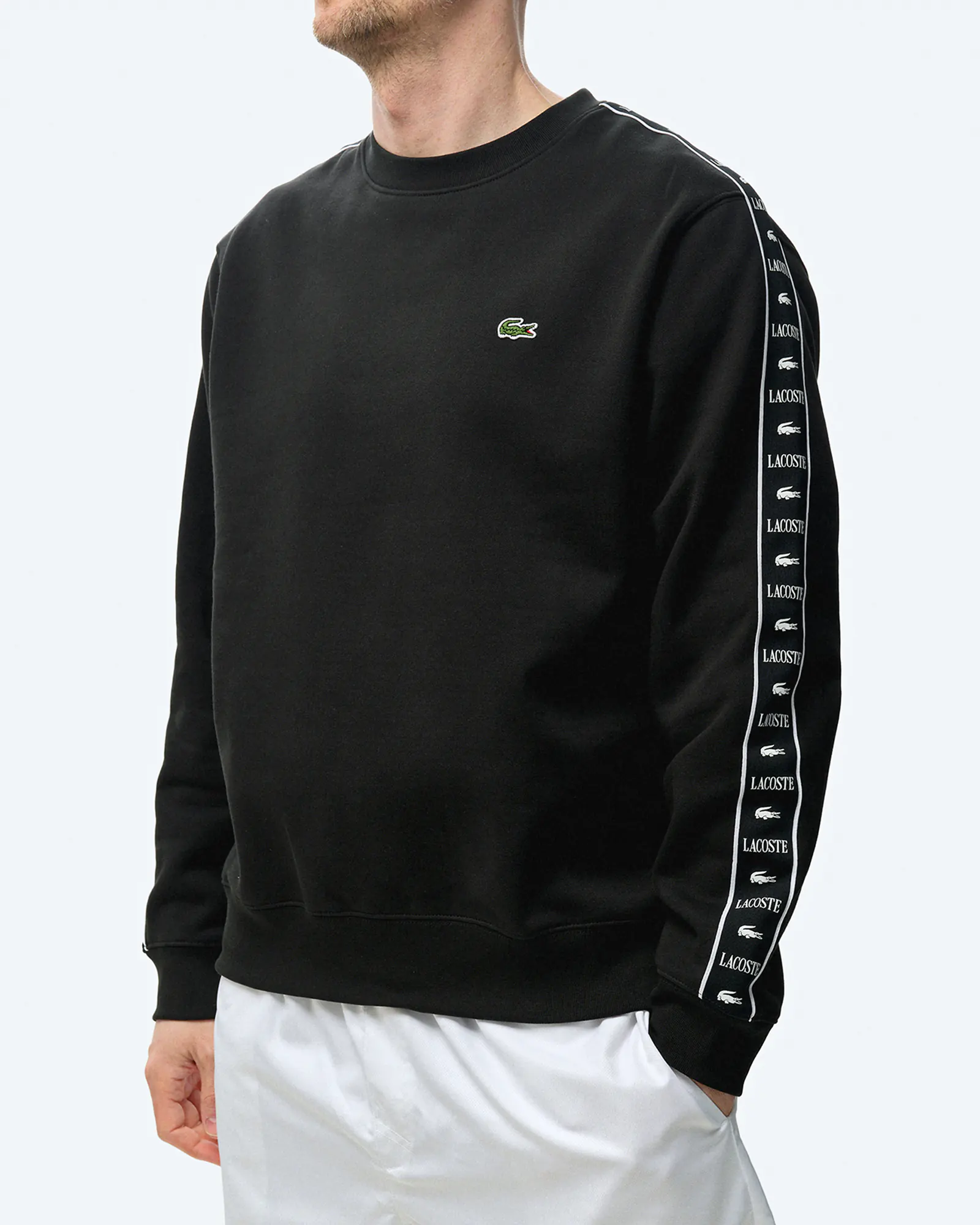 Lacoste Logo Stripe Sleeve Sweatshirt Black Lacoste Logo Stripe Sleeve Sweatshirt Black