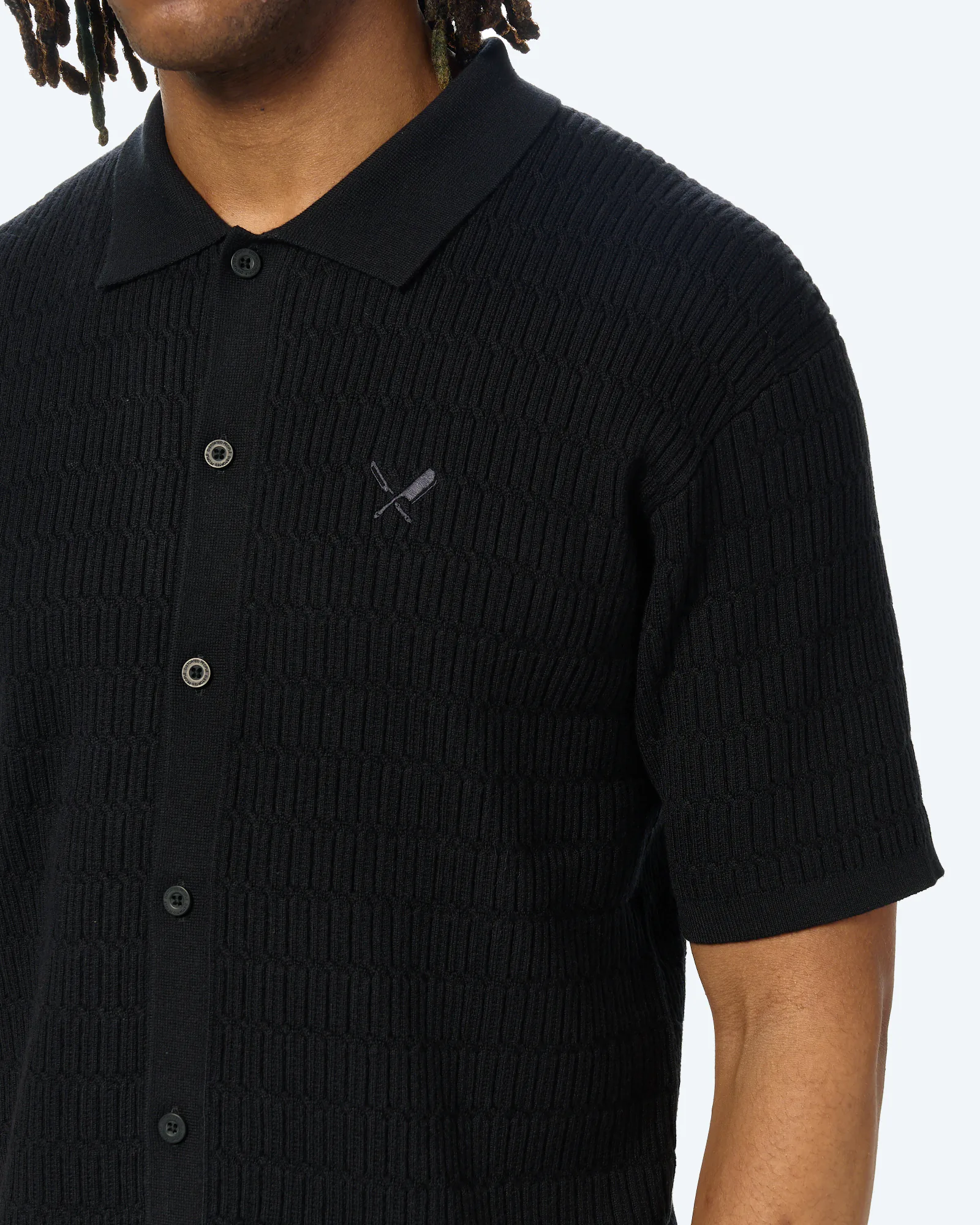 Distorted People Cable Knit Shirt Black