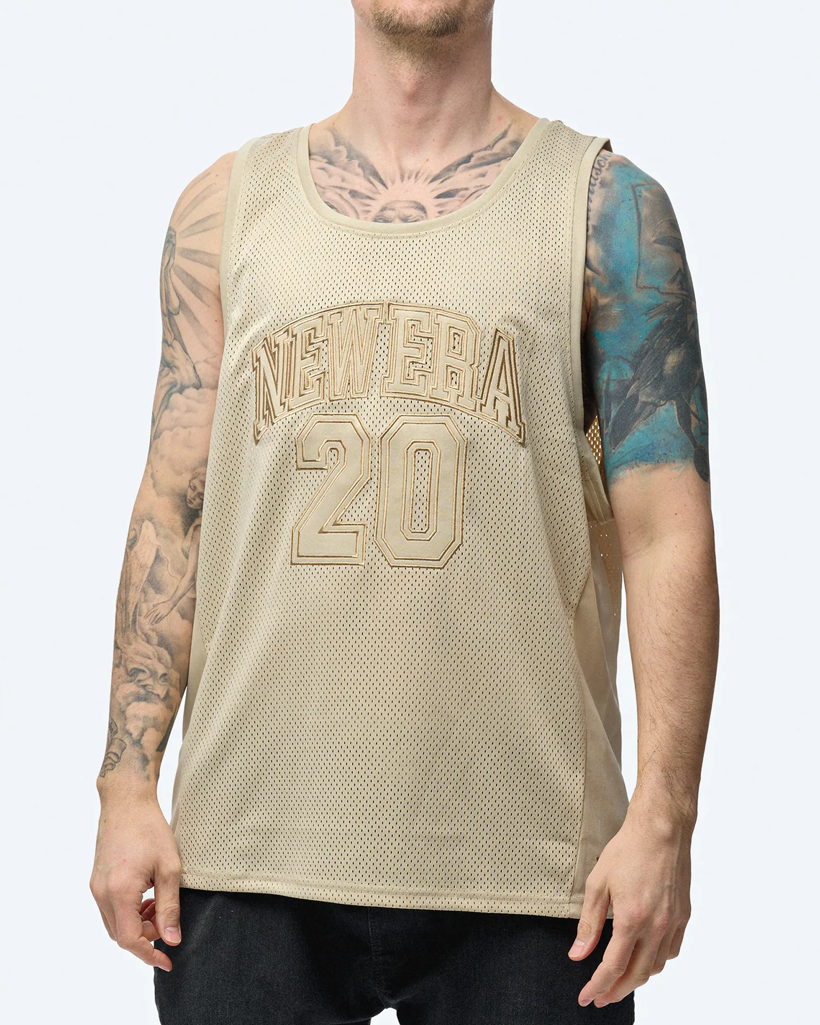 New Era Arch Logo Mesh Tank Top Stone New Era Arch Logo Mesh Tank Top Stone