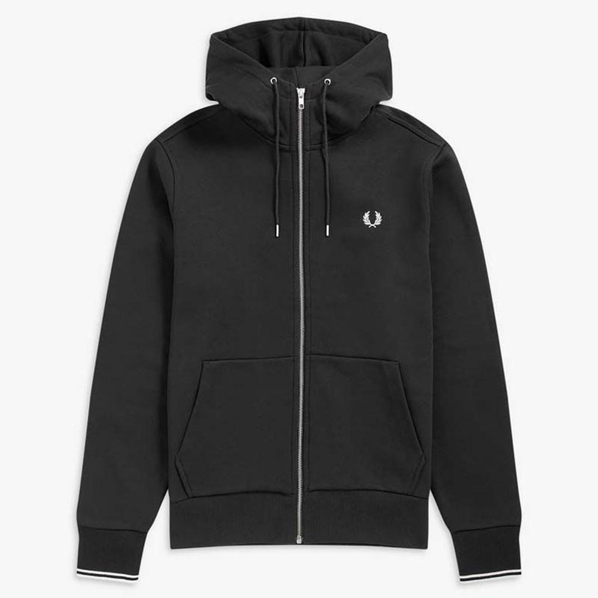 Fred Perry Hooded Zip Through Sweatshirt Black