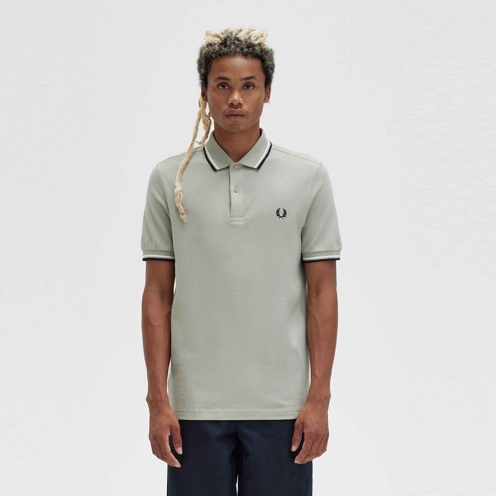 Fred Perry Twin Tipped Polo Shirt Seagrass/Snowwhite/Black