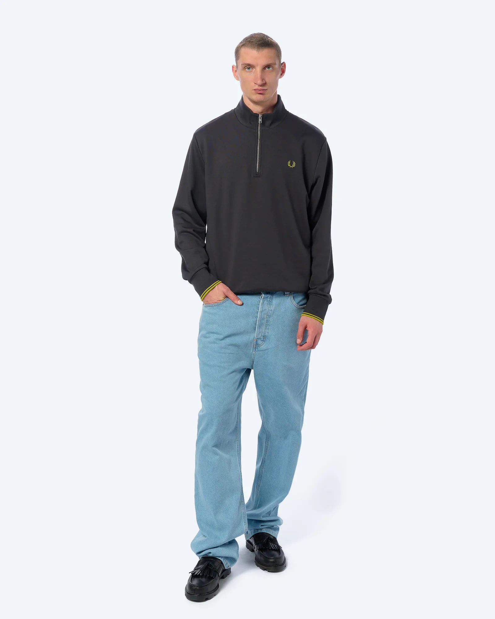 Fred Perry Half Zip Sweatshirt Anchor Grey/Tennis Ball Yellow Fred Perry Half Zip Sweatshirt Anchor Grey/Tennis Ball Yellow